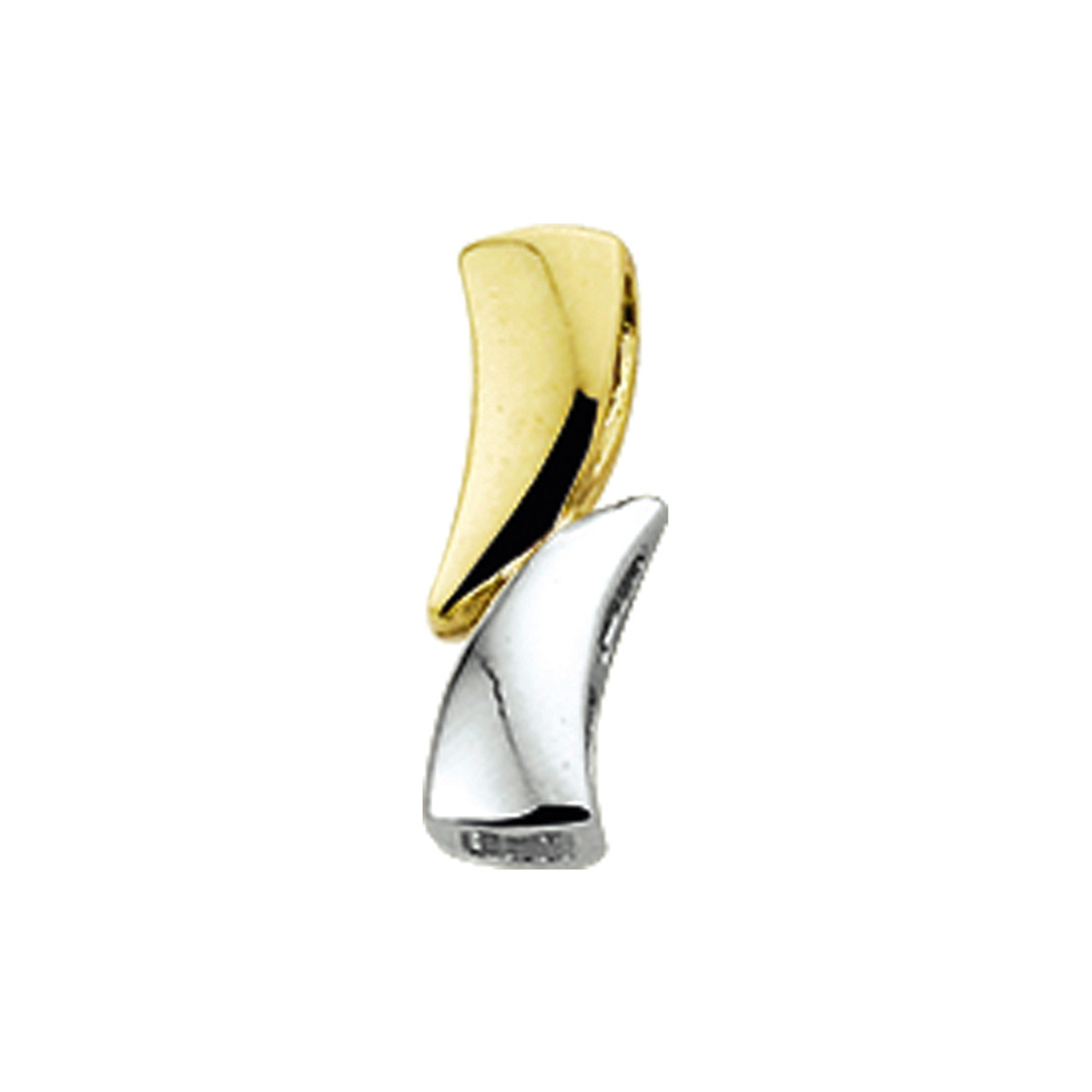 Bicolor hanger met gebogen elementen 14-karaat glanzend afgewerkt 4 mm breed - Hoogte 11.5 mm