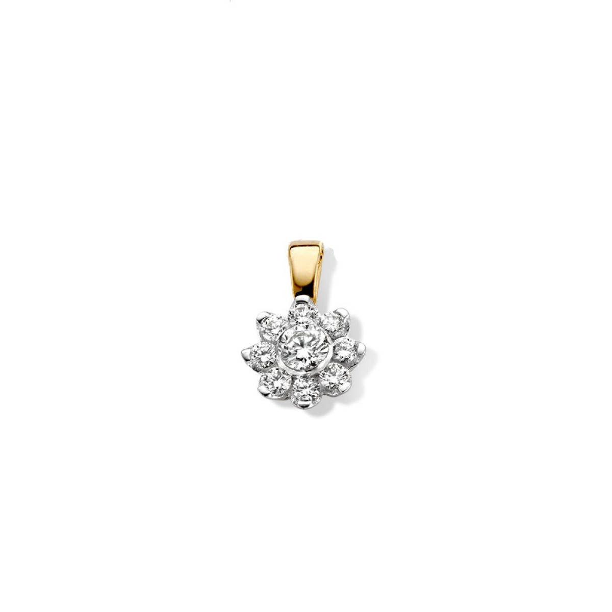 Bicolor hanger met prachtig diamant rozet 0.21 crt