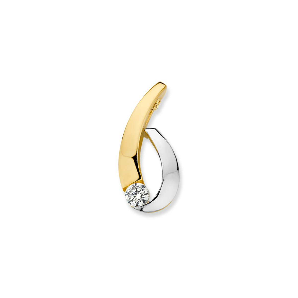 Bicolor hanger met sprankelende zirkonia steen in het midden - 7 mm x 16 mm