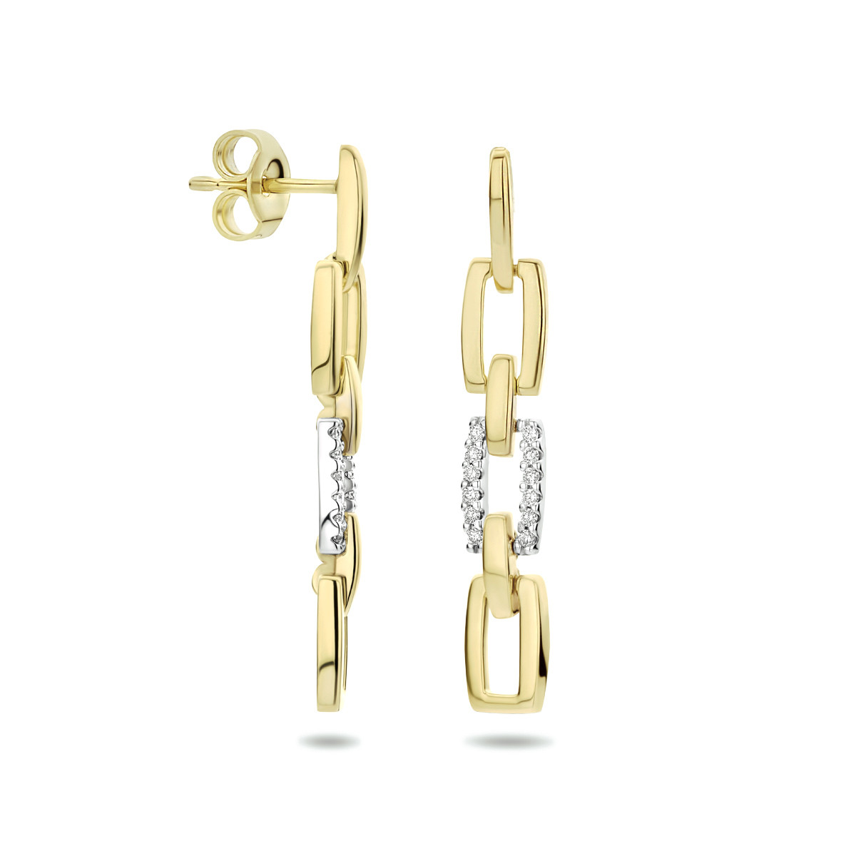 Bicolor oorhangers paperclip met diamant