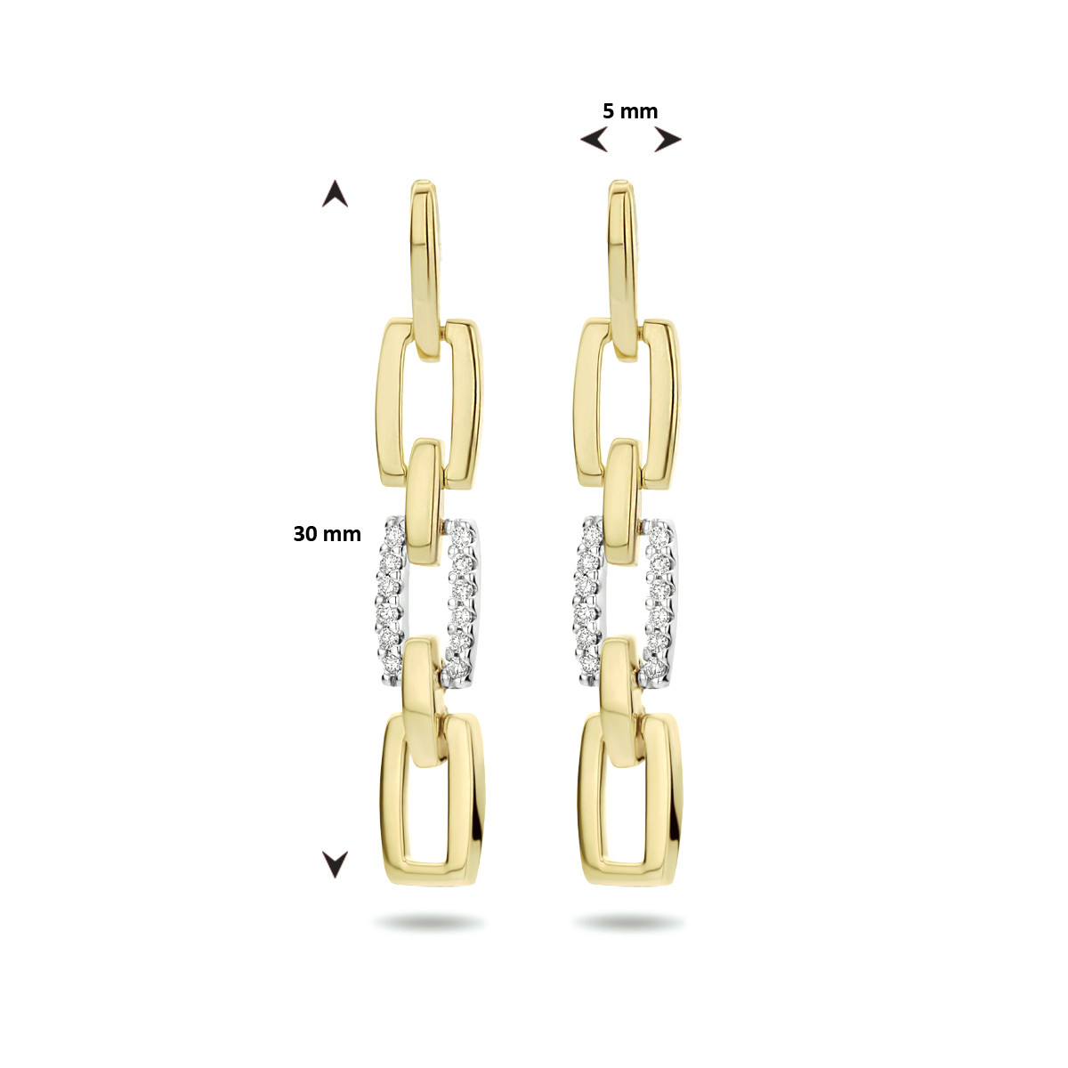 Bicolor oorhangers paperclip met diamant
