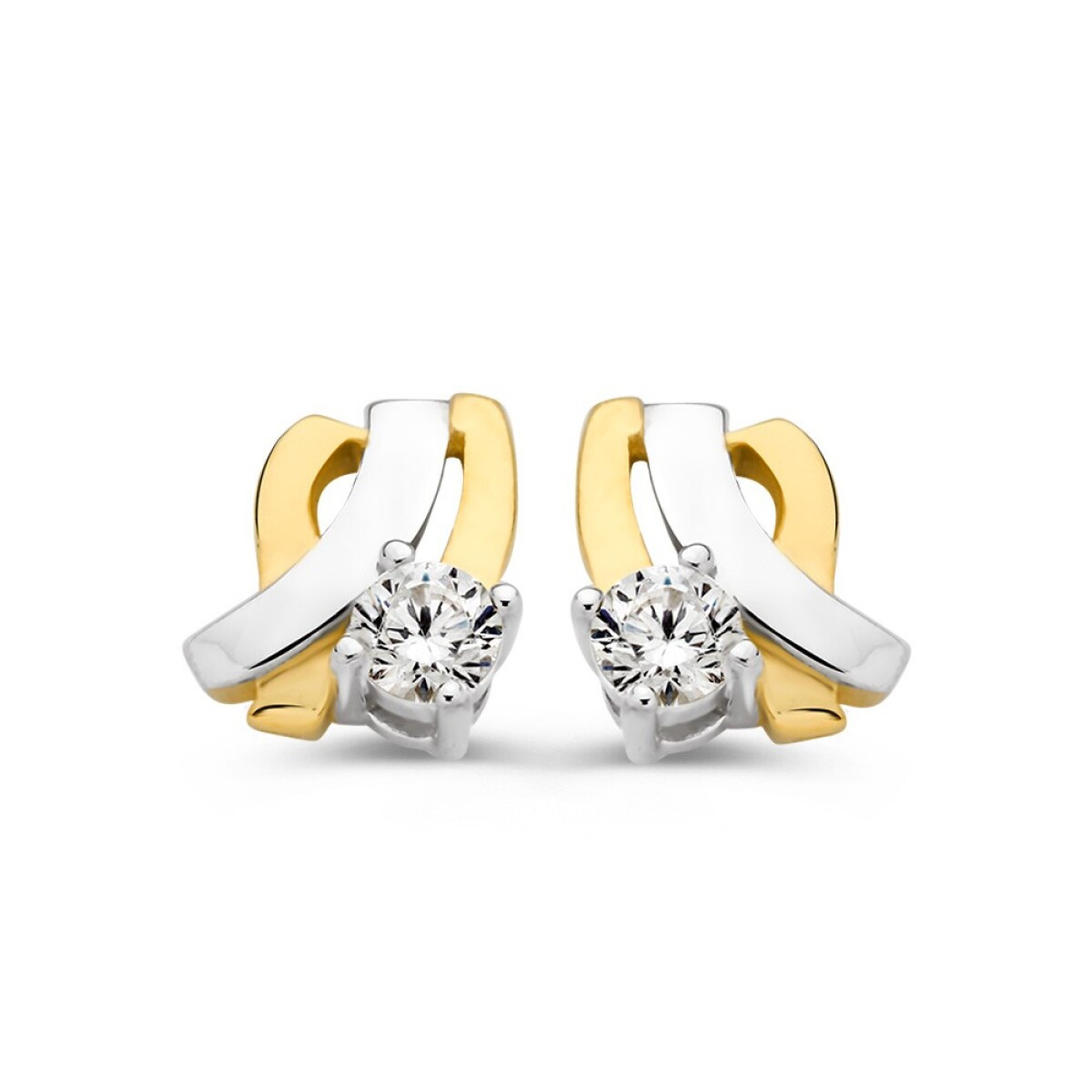 Bicolor oorstekers met golvende gekruiste banen en zirkonia 5.3 mm breed - Hoogte 7 mm
