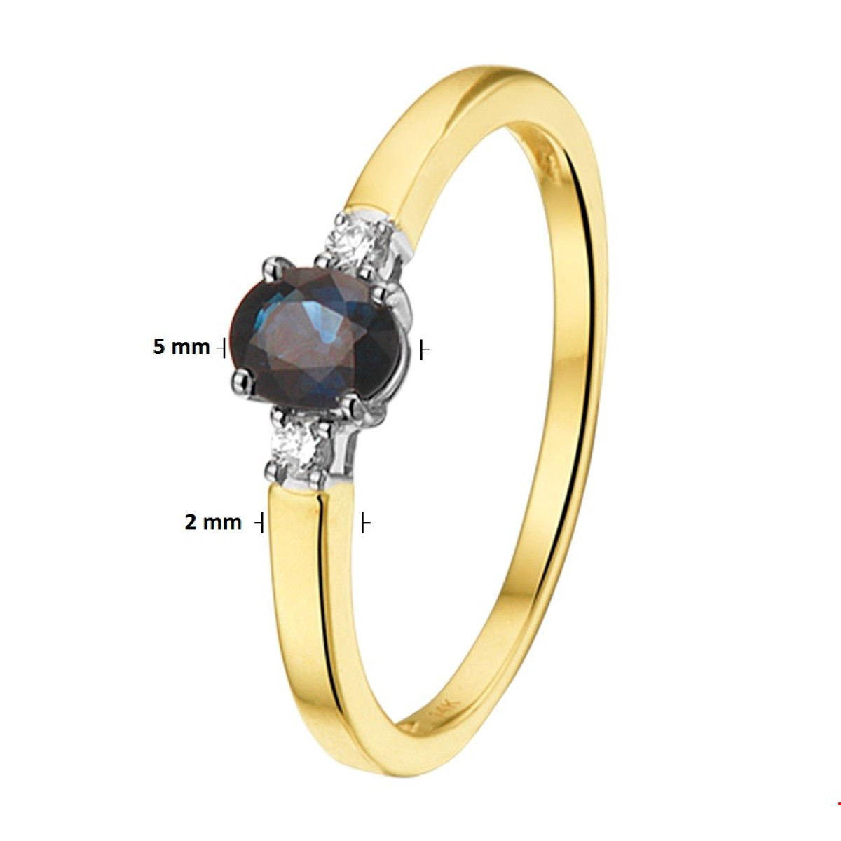 Bicolor ring met edelsteen saffier 5 mm