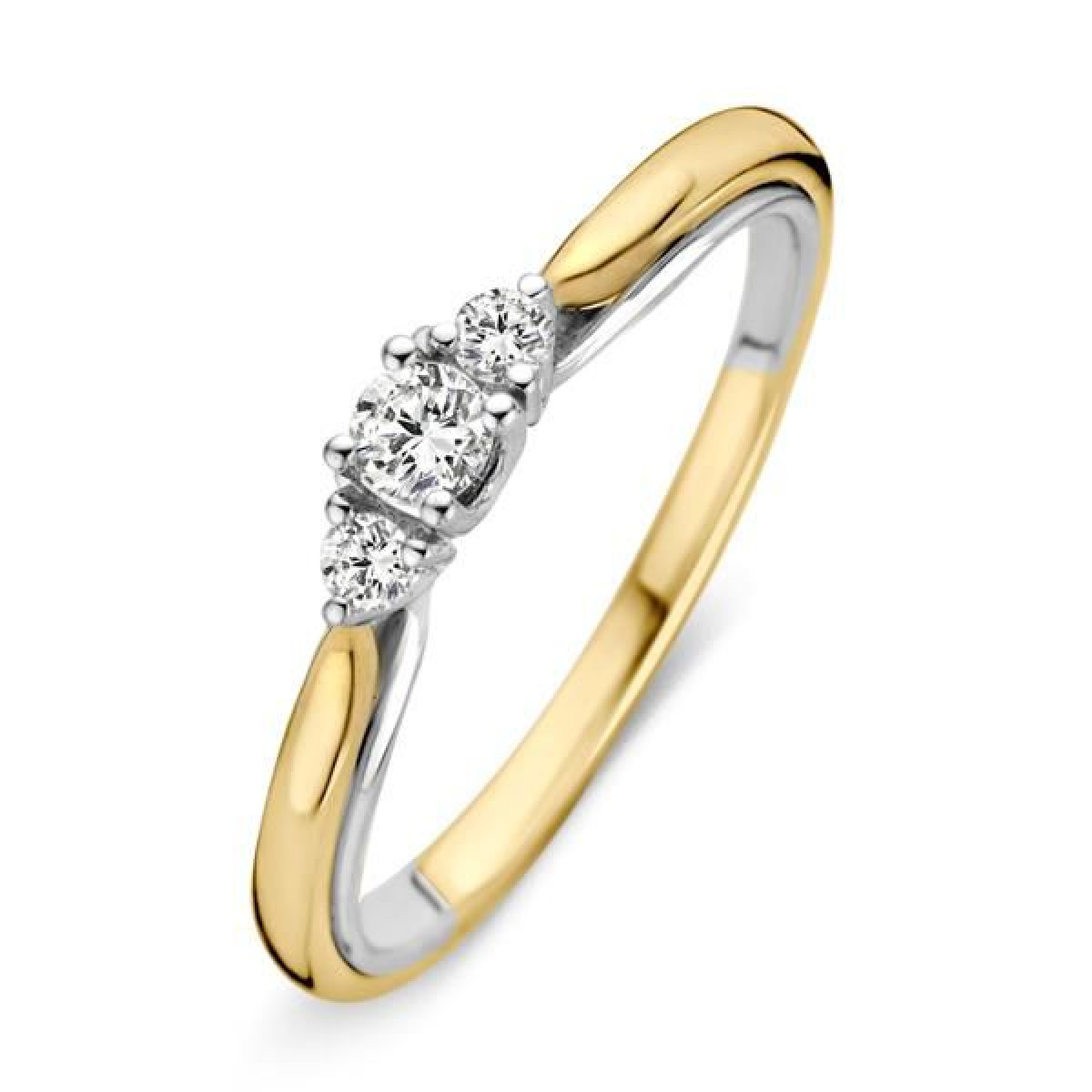 Bicolor ring met schitterende diamanten 0.19 crt.