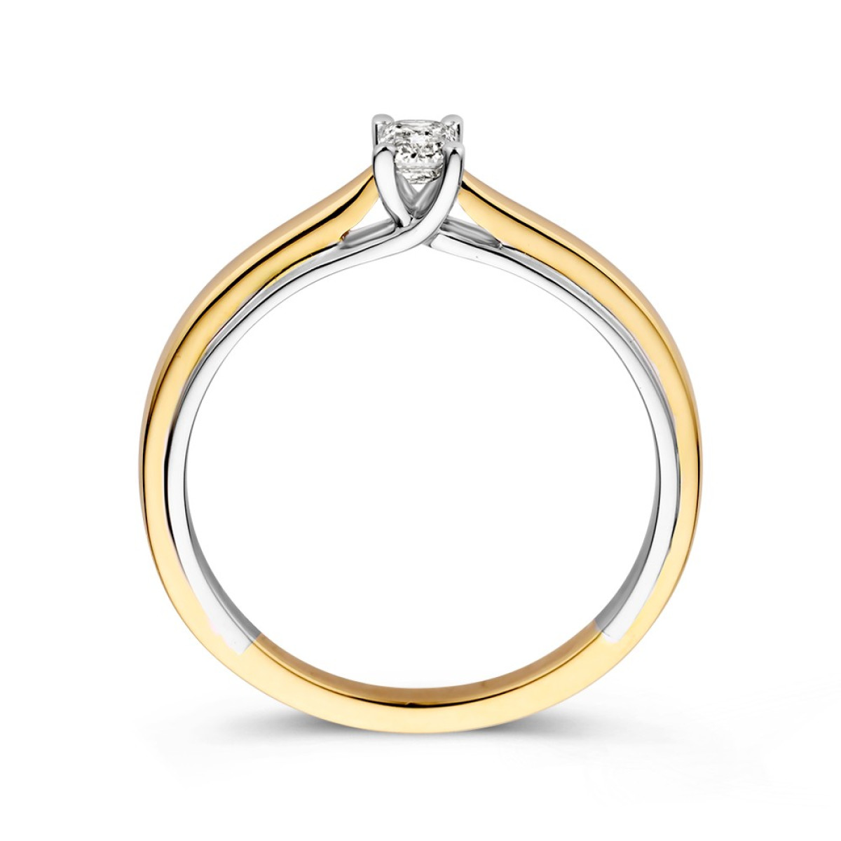 Bicolor solitair ring met prachtige emerald geslepen diamant 0.22 crt