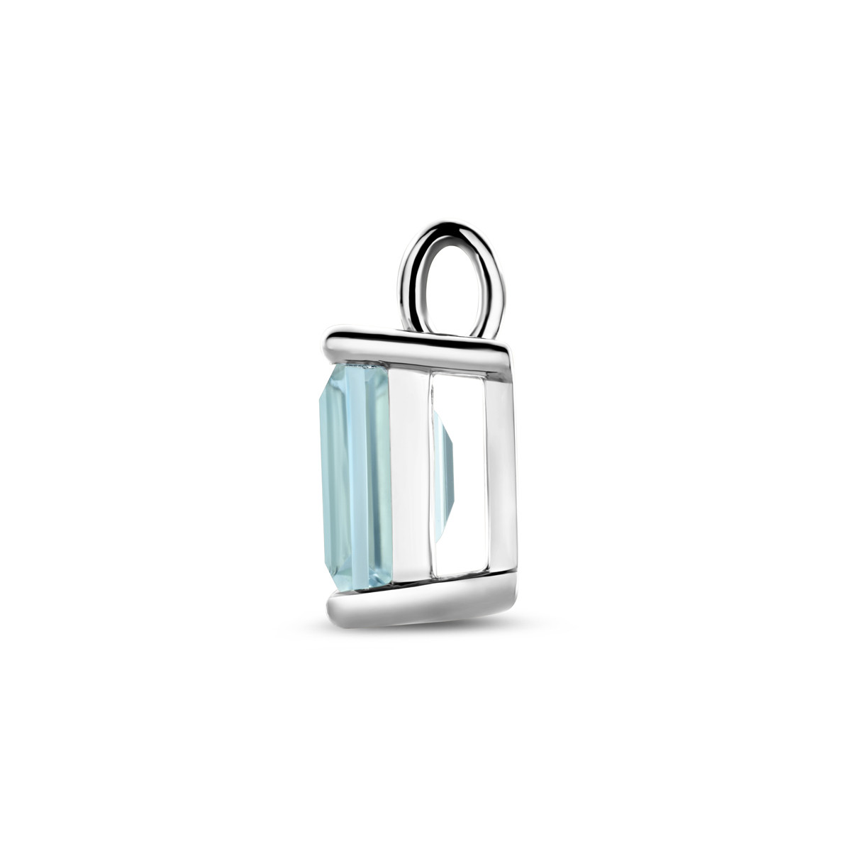 Zilveren hanger met rechthoekige blauwe topaas 7 8.5 mm breed - Hoogte 14.5 mm