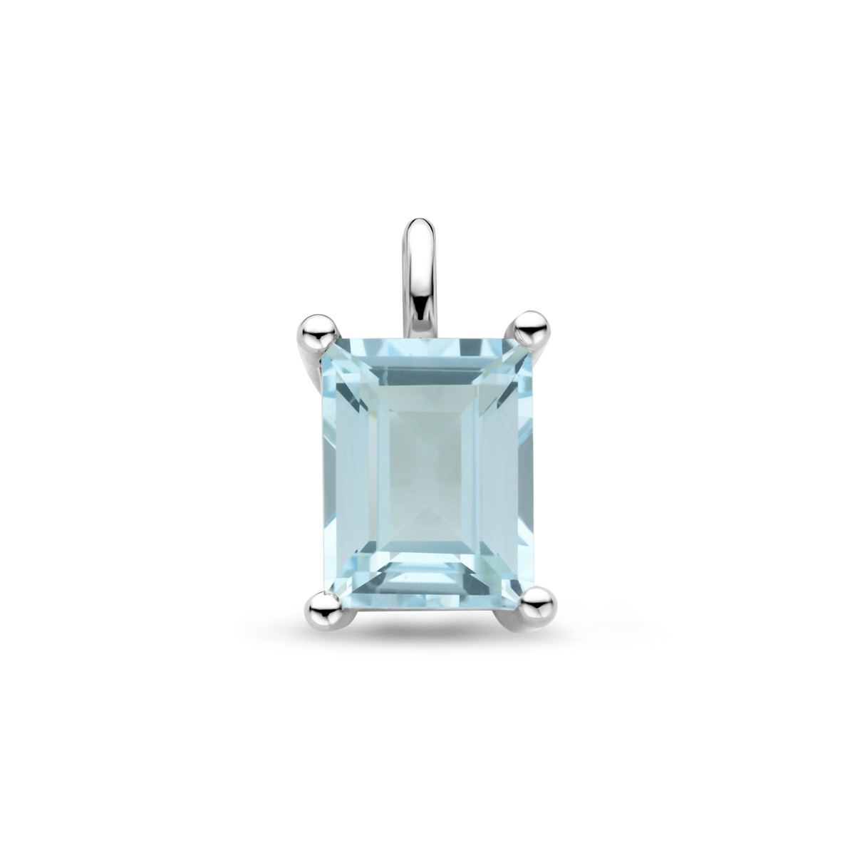 Zilveren hanger met rechthoekige blauwe topaas 7 8.5 mm breed - Hoogte 14.5 mm