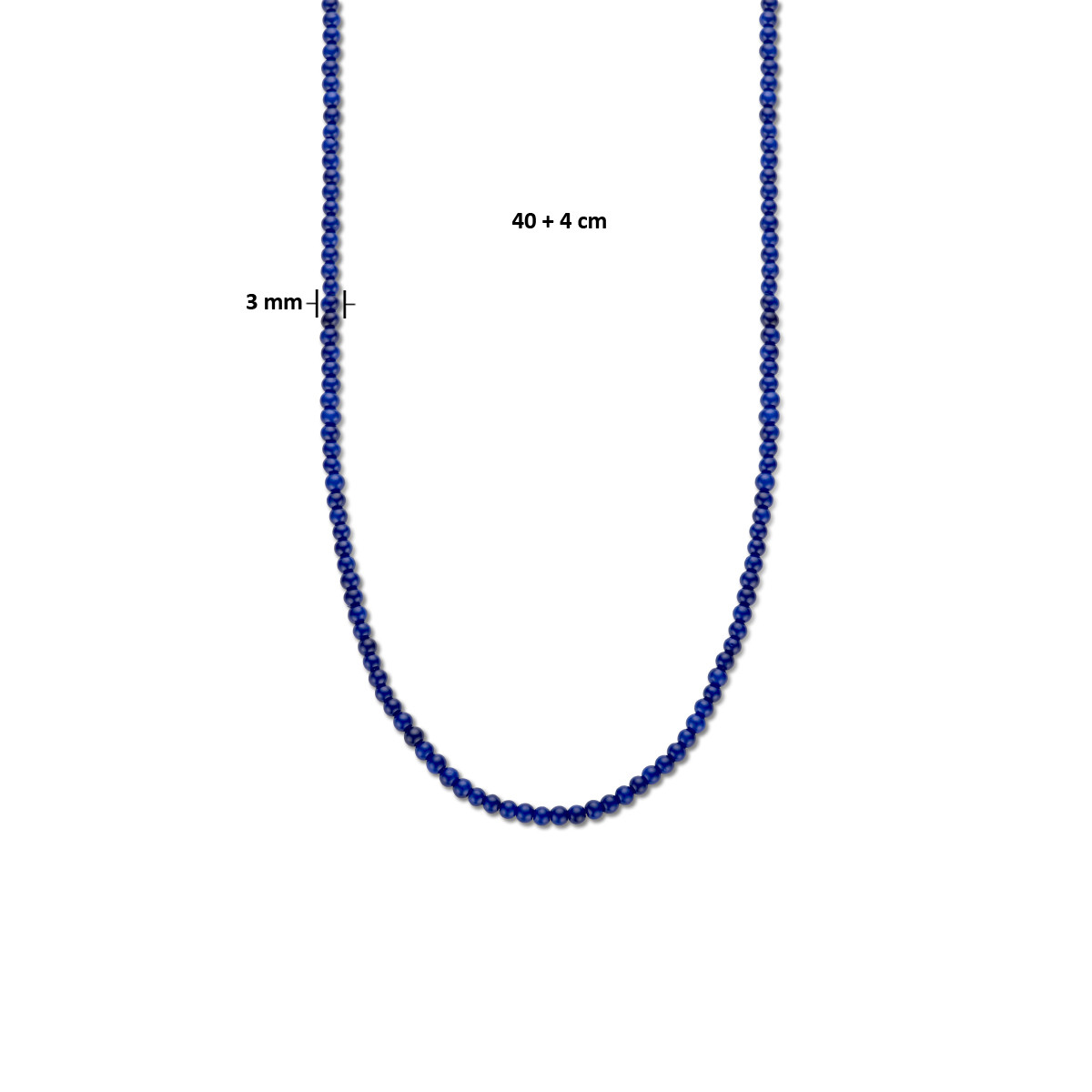 Blauwe ketting van glas en zilveren sluiting 3 mm breed - Lengte 40-44 cm