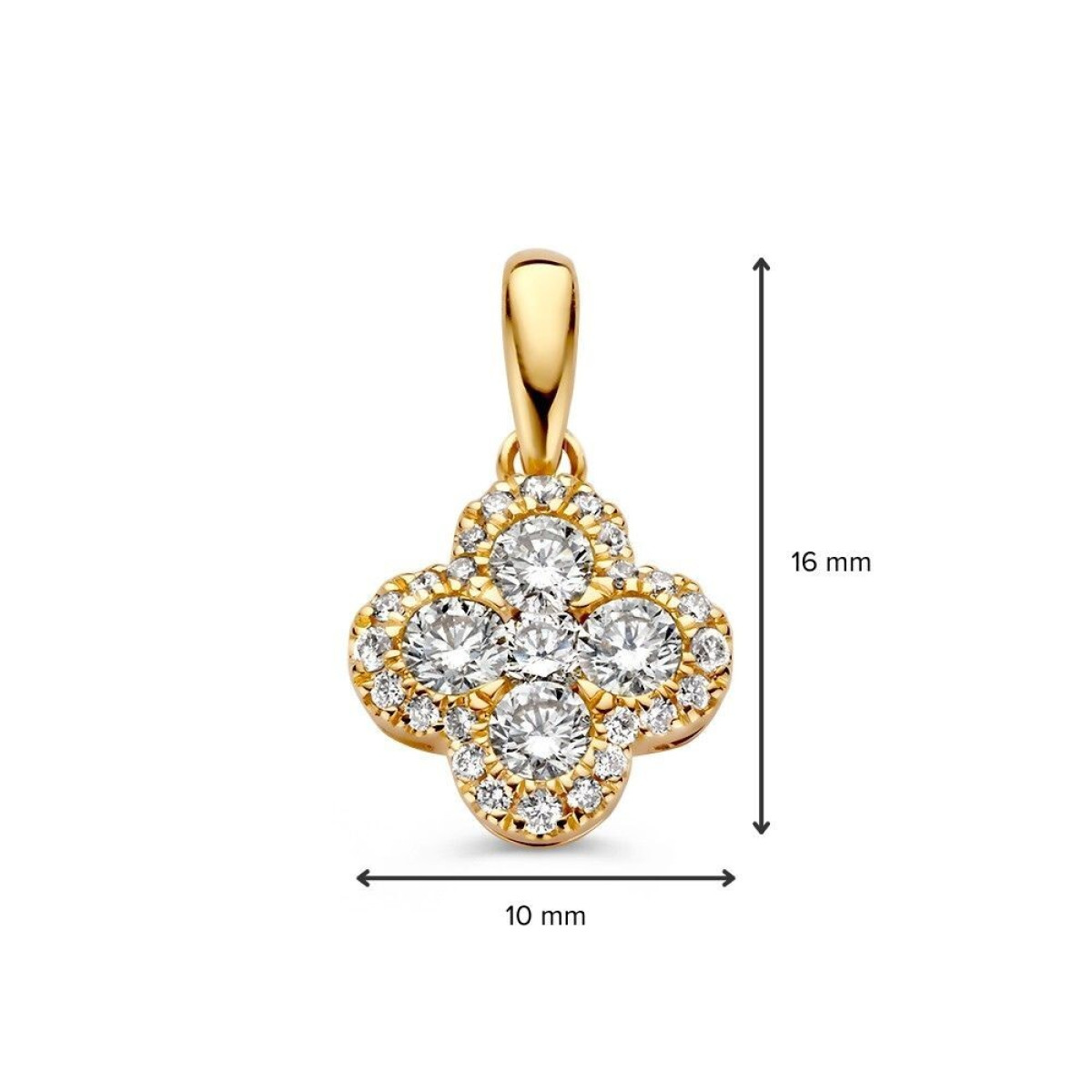 Bloemen hanger van 14-karaat goud bezaaid met diamanten 0.48 crt - Hoogte 16 mm