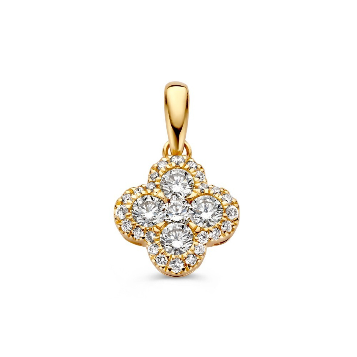 Bloemen hanger van 14-karaat goud bezaaid met diamanten 0.48 crt - Hoogte 16 mm