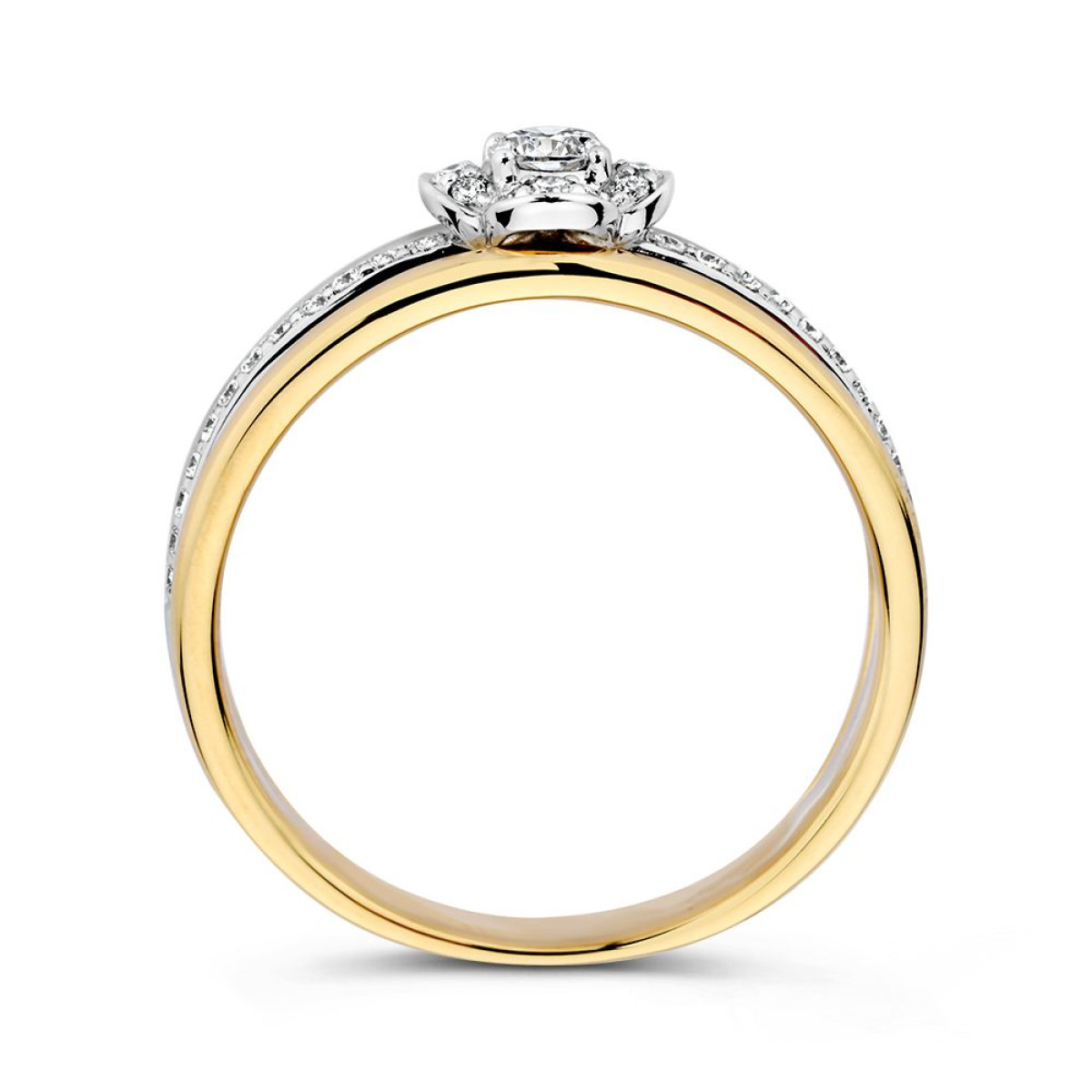 Bloemen ring van goud met witgouden diamanten baan 0.28 crt