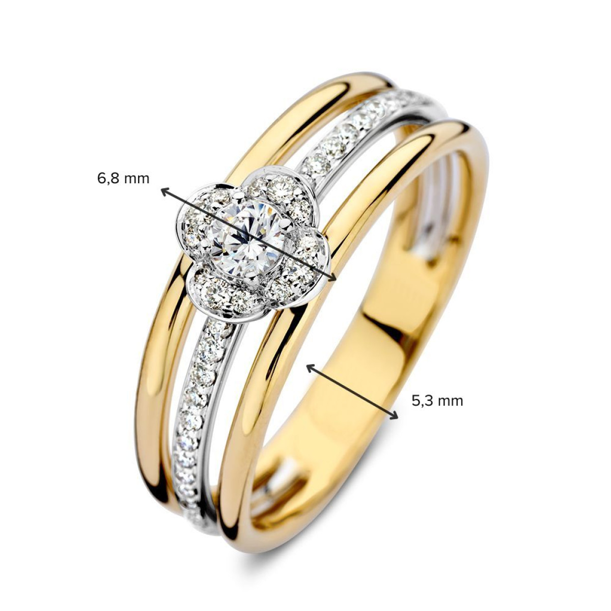 Bloemen ring van goud met witgouden diamanten baan 0.28 crt