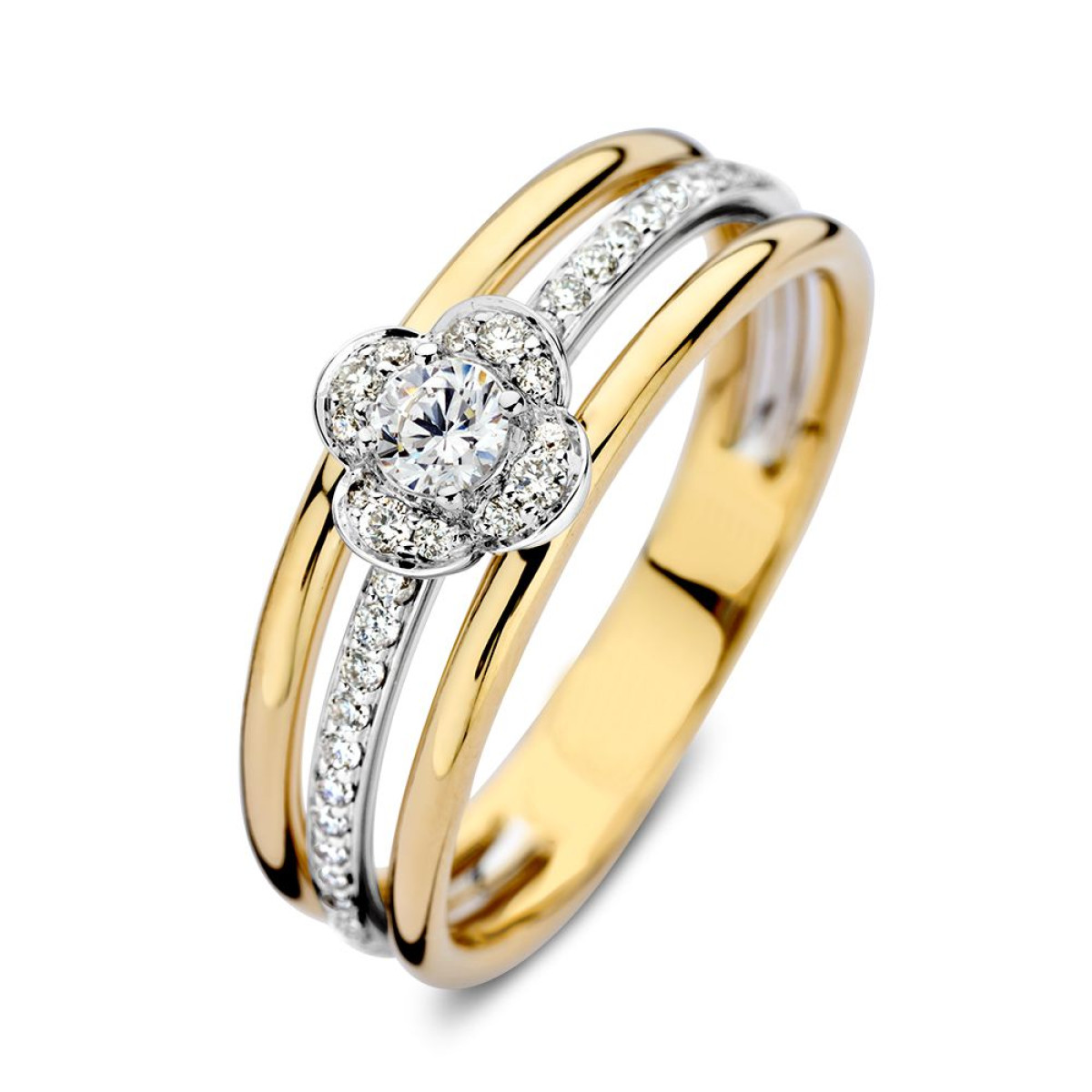 Bloemen ring van goud met witgouden diamanten baan 0.28 crt