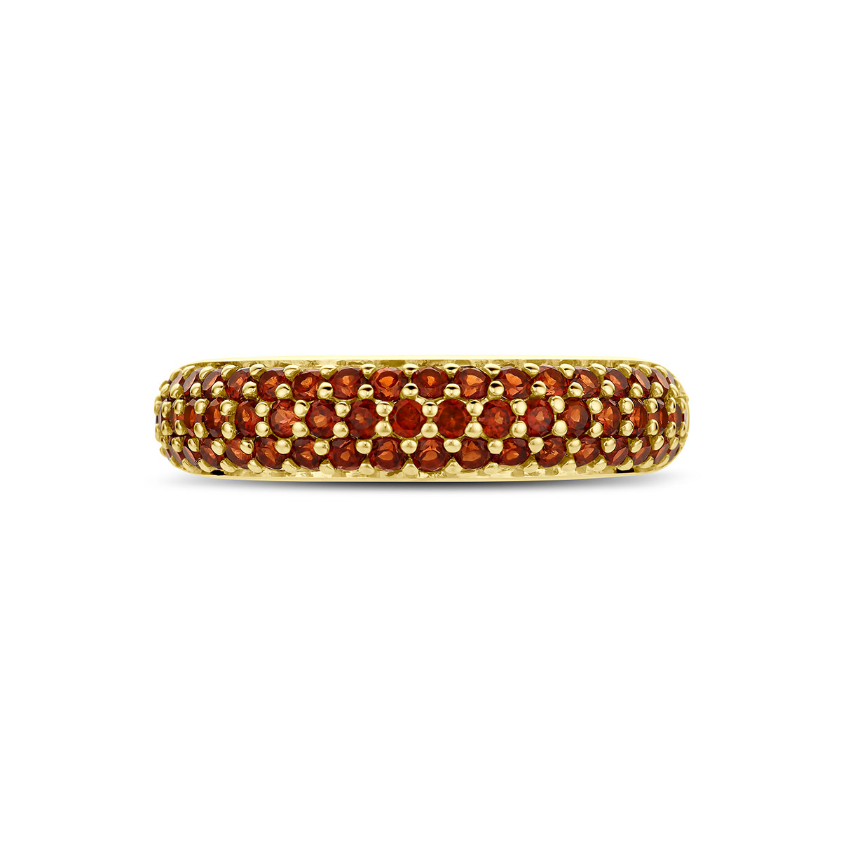 Brede 14-karaat gouden ring met rode granaat