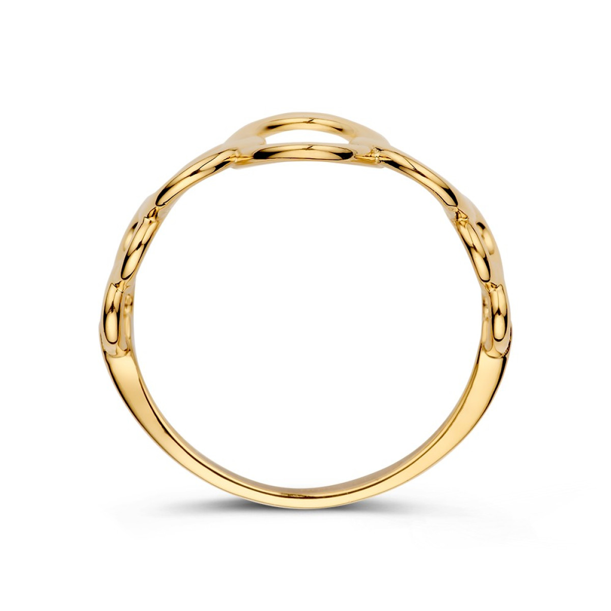 Brede 14-karaat gouden schakelring met ovale schakels van 14 mm