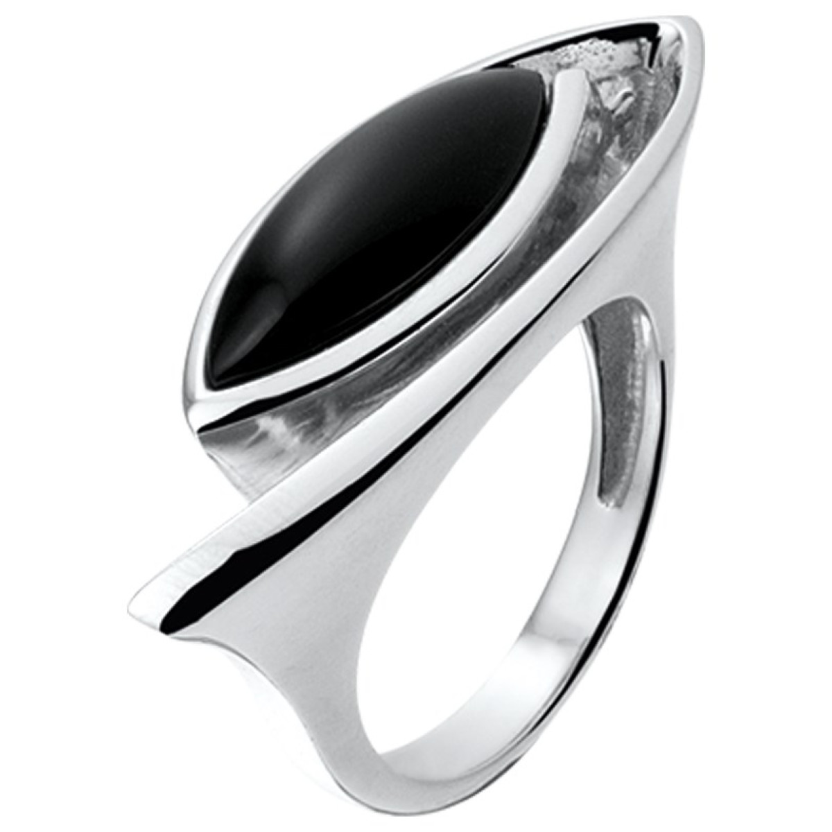 Brede edelsteen ring met diepzwarte onyx