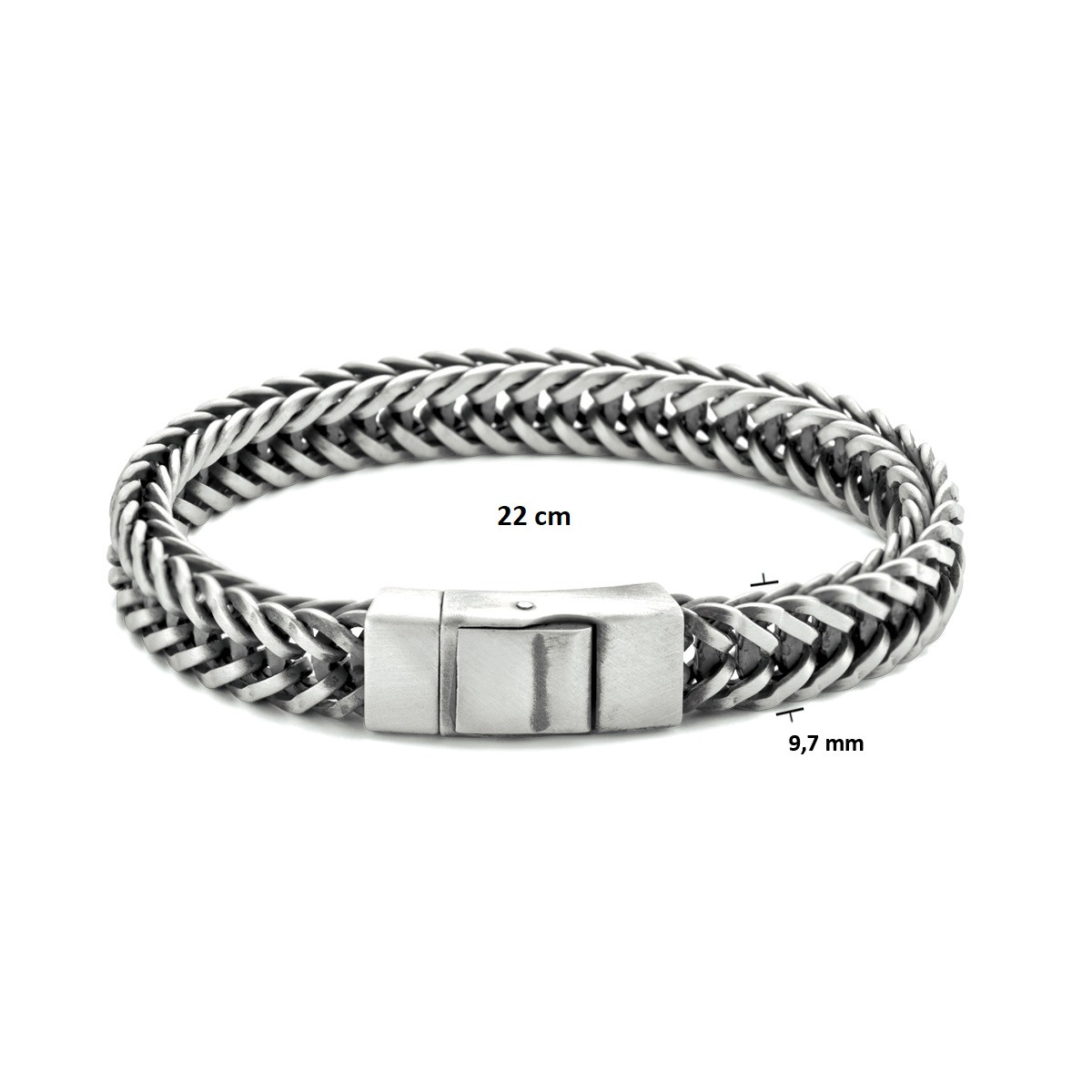 Brede geoxideerde vossenstaart armband zilver 9.7 mm