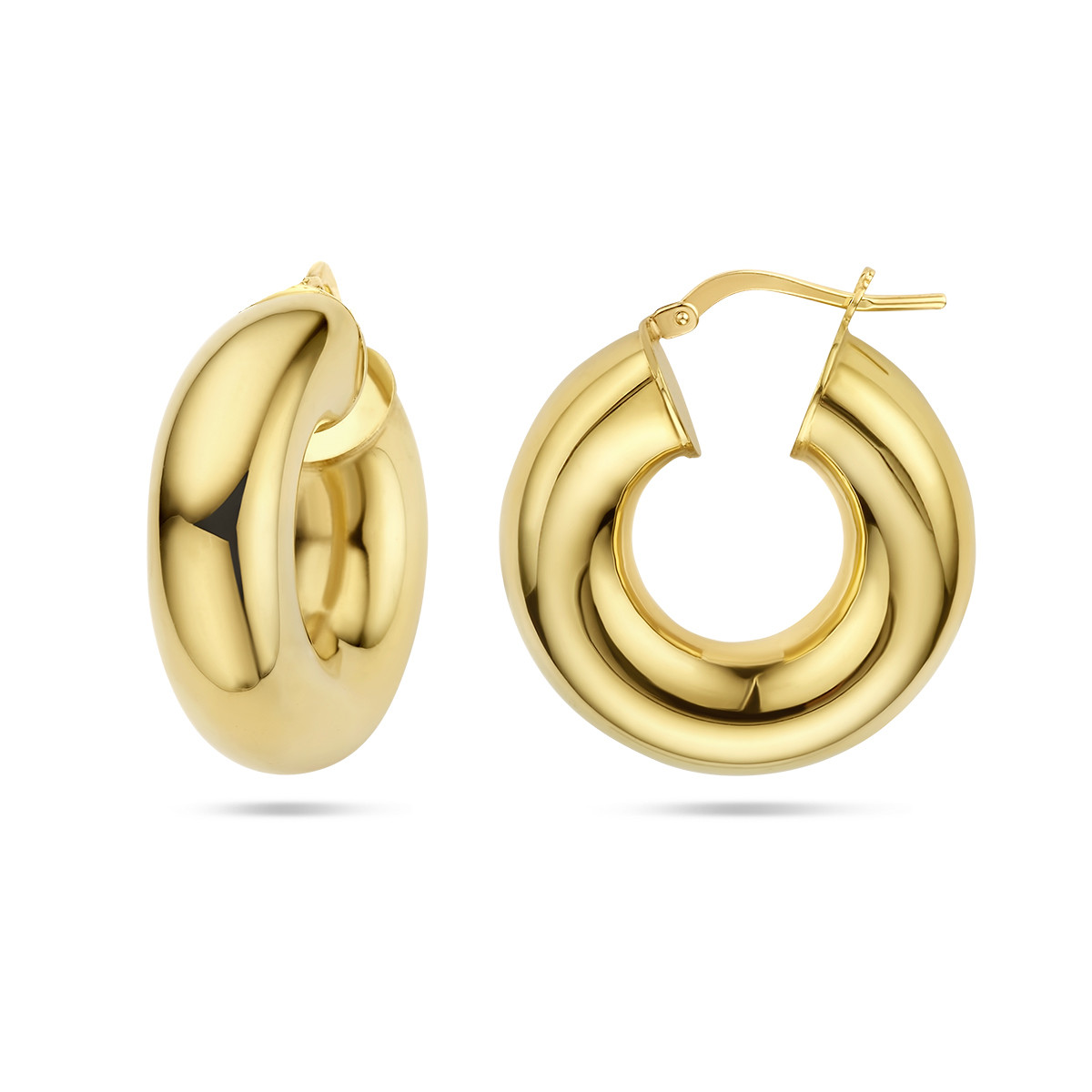 Brede gold plated oorringen met ronde buis 8 mm breed - Diameter 27 mm