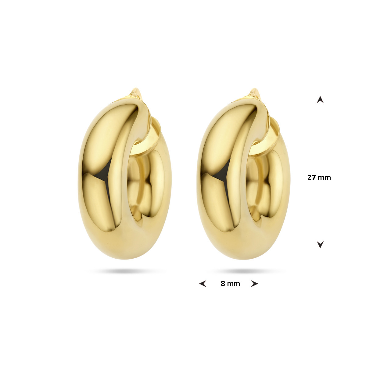 Brede gold plated oorringen met ronde buis 8 mm breed - Diameter 27 mm