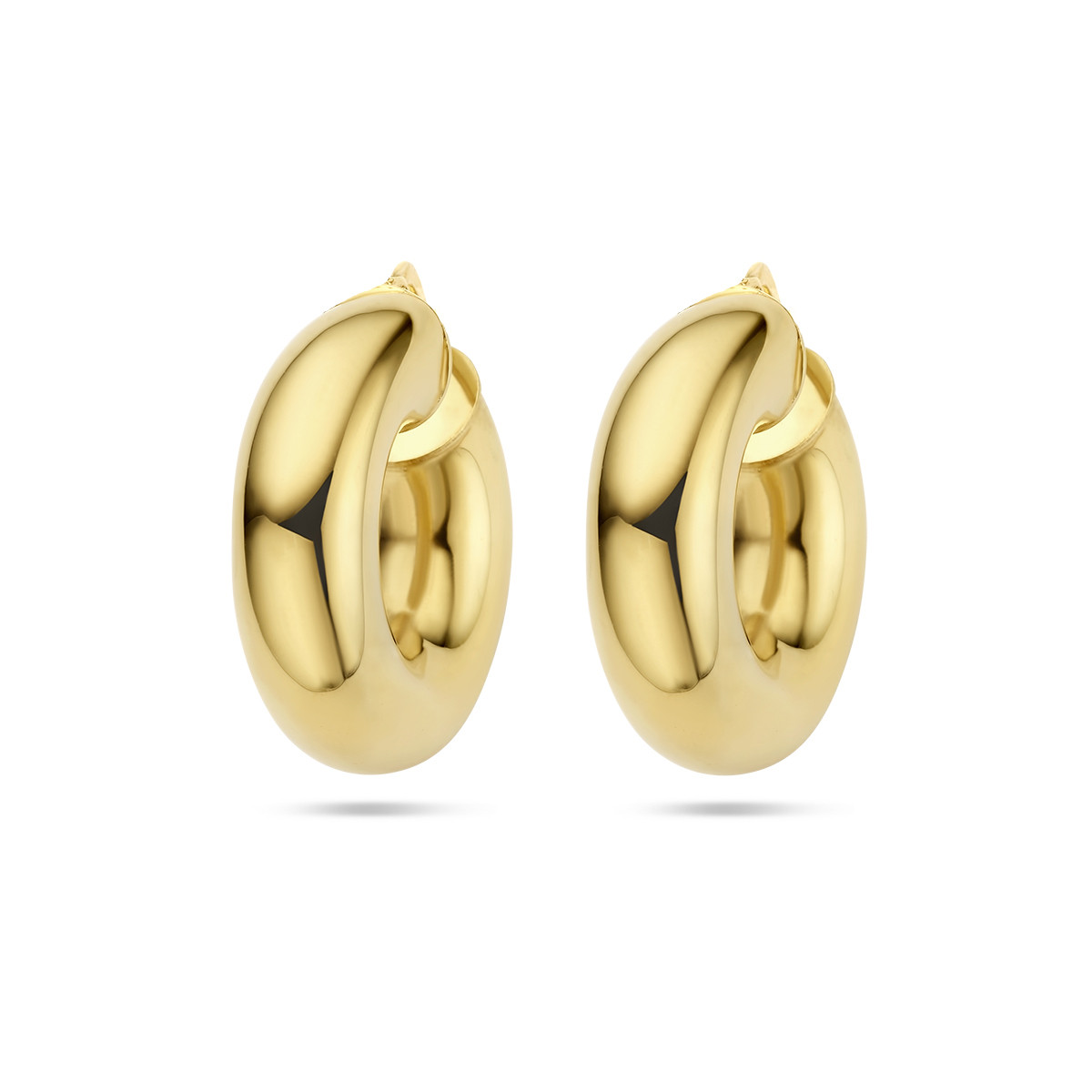 Brede gold plated oorringen met ronde buis 8 mm breed - Diameter 27 mm