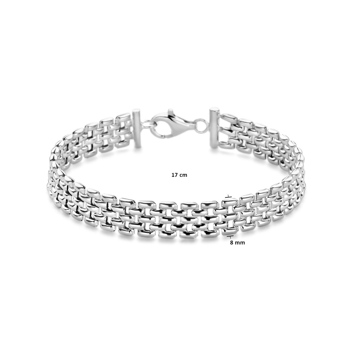 Brede zilveren armband met panterschakel 8 mm breed - Lengte 17 cm
