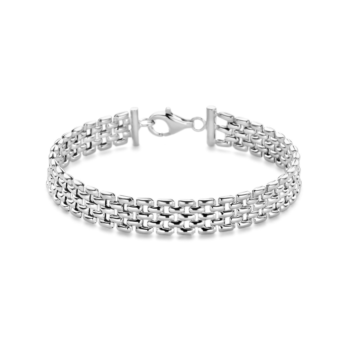 Brede zilveren armband met panterschakel 8 mm breed - Lengte 17 cm