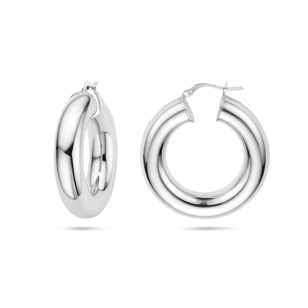 Brede zilveren oorringen met ronde buis 8.5 mm breed - Diameter 36 mm