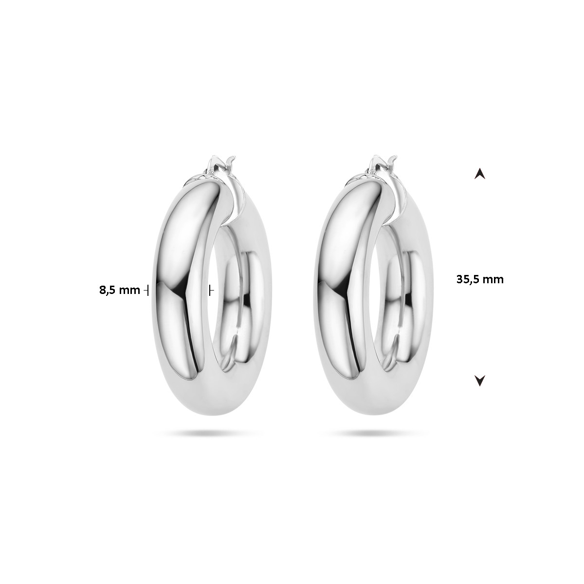 Brede zilveren oorringen met ronde buis 8.5 mm breed - Diameter 36 mm