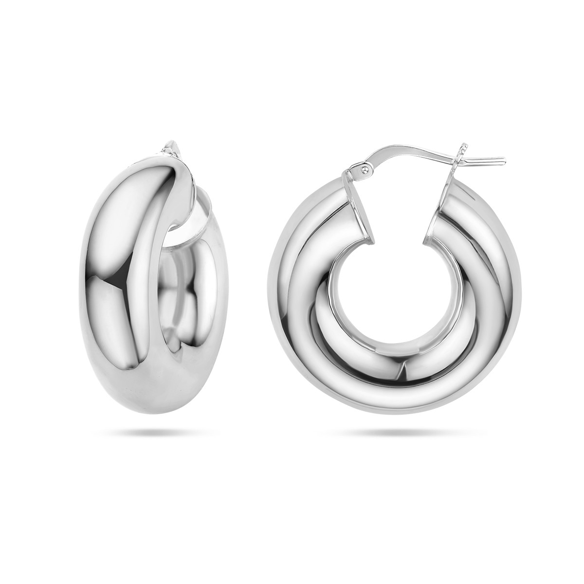 Brede zilveren oorringen met ronde buis 8 mm breed - Diameter 27 mm