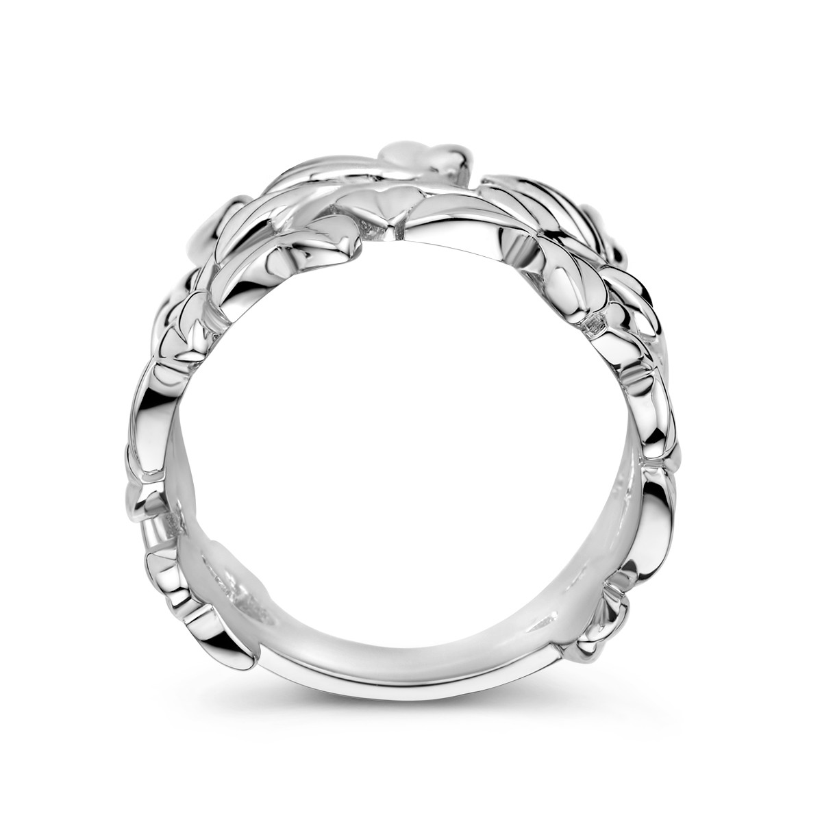 Brede zilveren ring met bladerenpatroon 16.5 mm breed