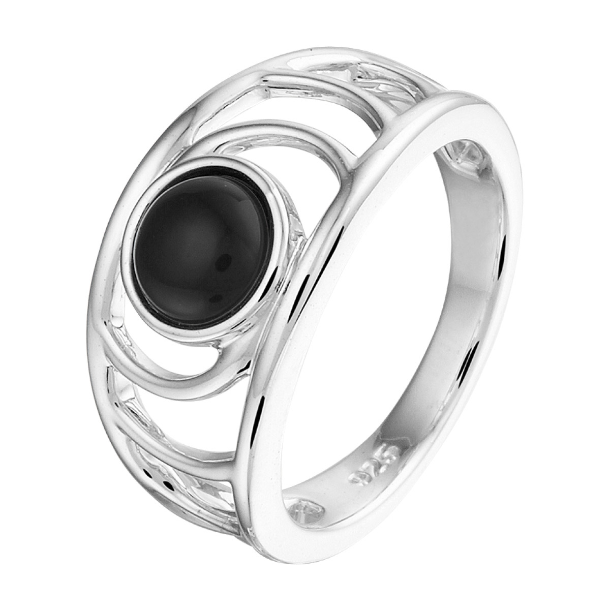 Brede zilveren ring met onyx