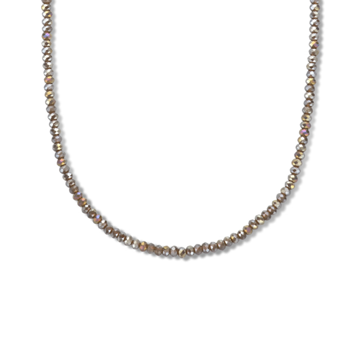 Bruine ketting met glazen kraaltjes en zilveren sluiting 3 mm breed - Lengte 40-44 cm
