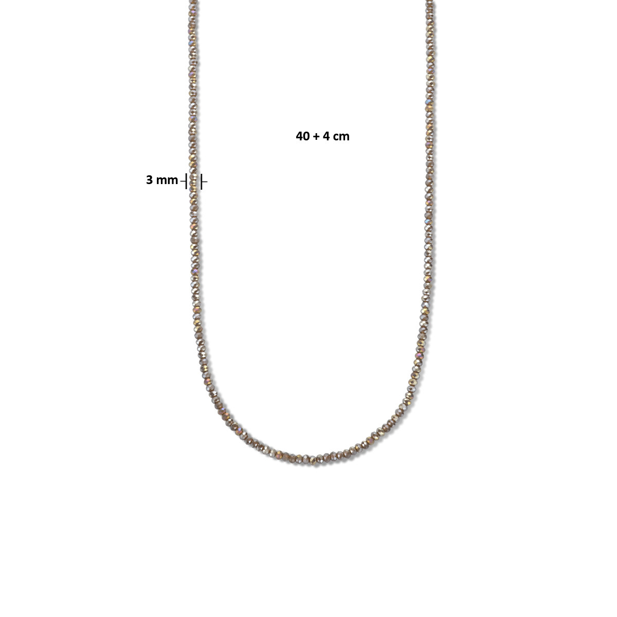 Bruine kralenketting met gold plated karabijnsluiting 3 mm breed - Lengte 40-44 cm