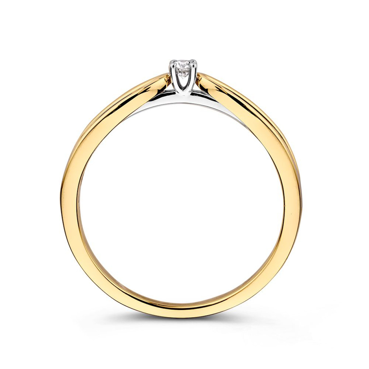 Chique bicolor ring van 14-karaat goud en witgoud met diamanten 0.13 crt