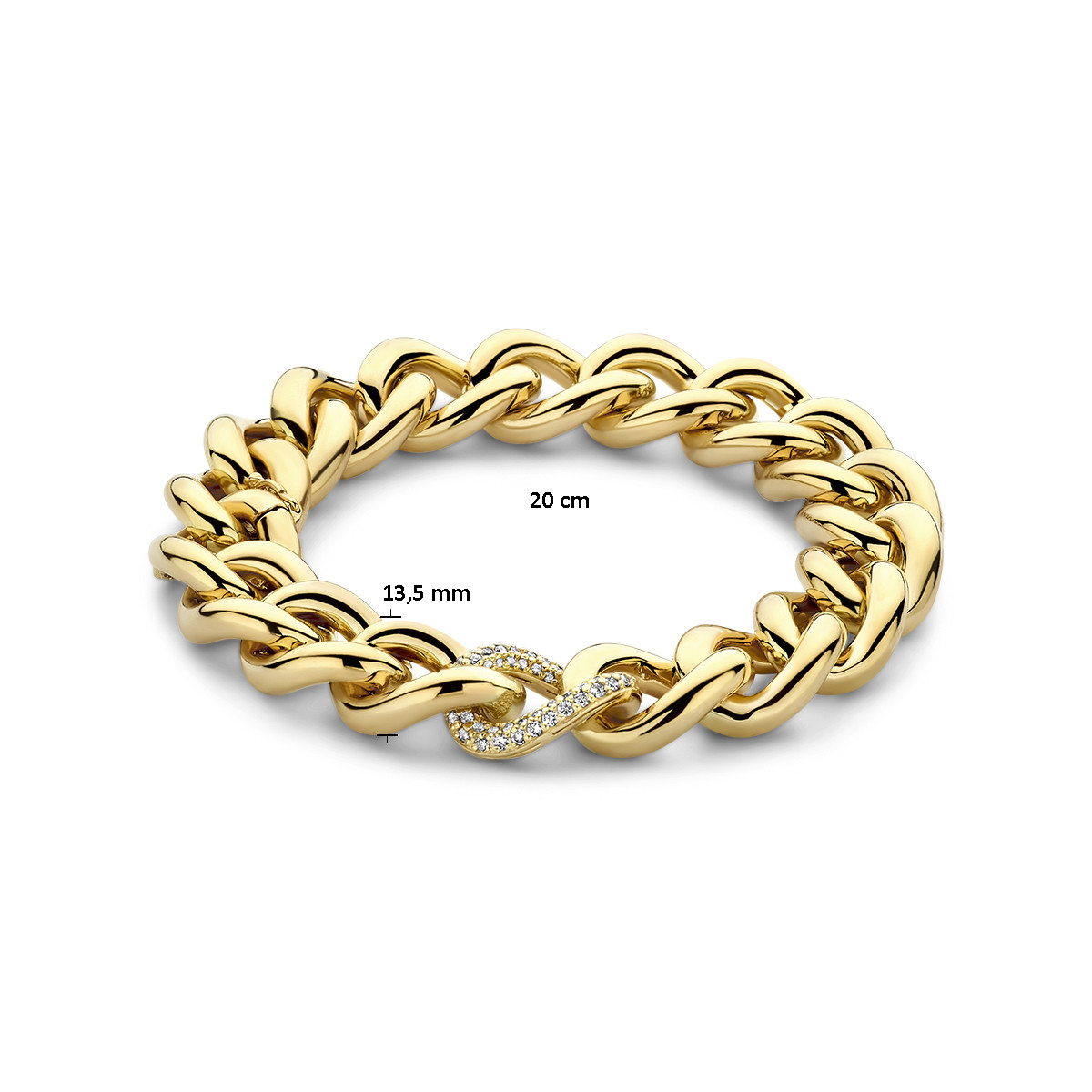 Chunky 14-karaat gouden gourmet armband van 13.5 mm breed met echte diamanten van 0.067 crt - Lengte 20 cm