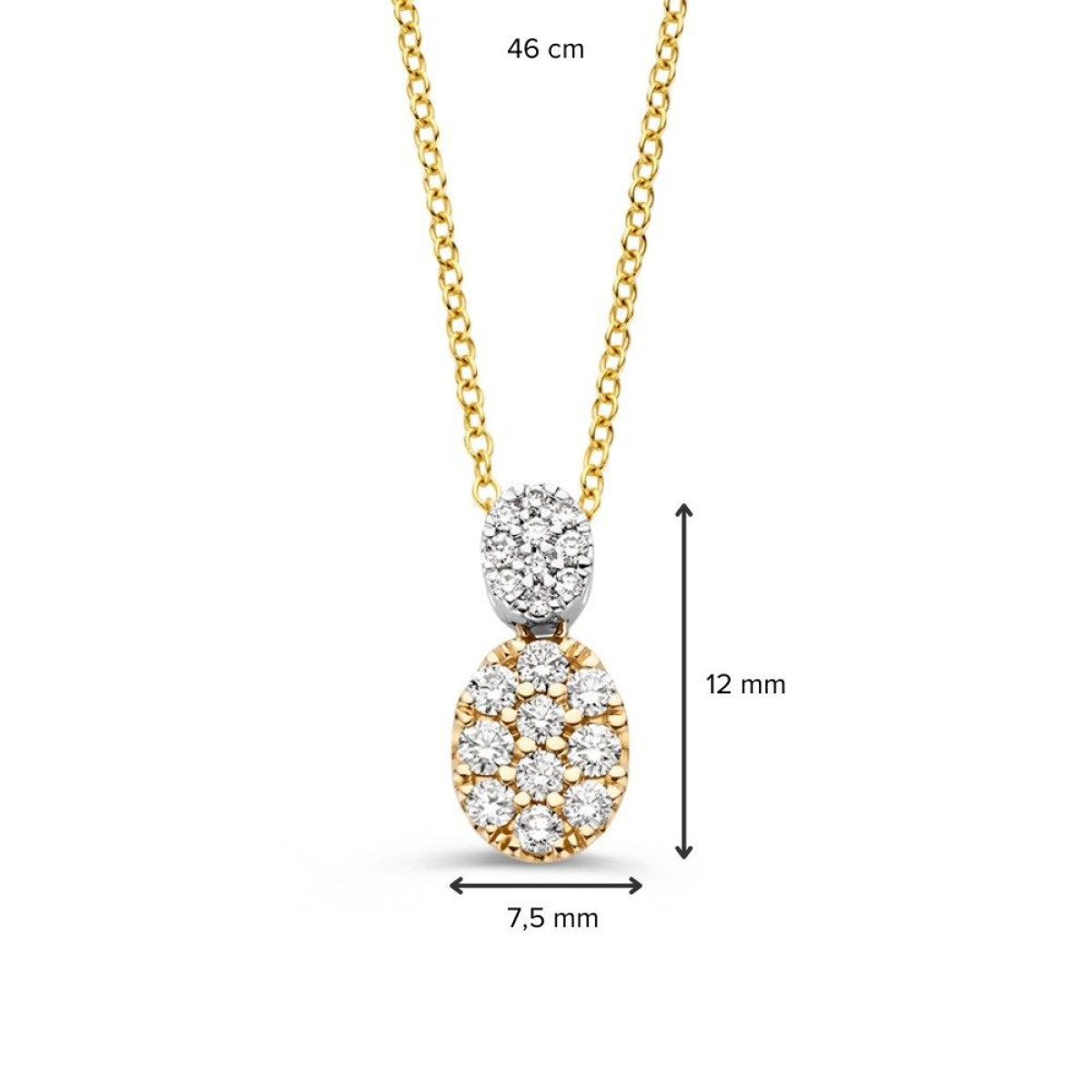 Collier met een gouden en witgouden ovaal ingezet met diamanten 0.53 crt - Lengte 46 cm