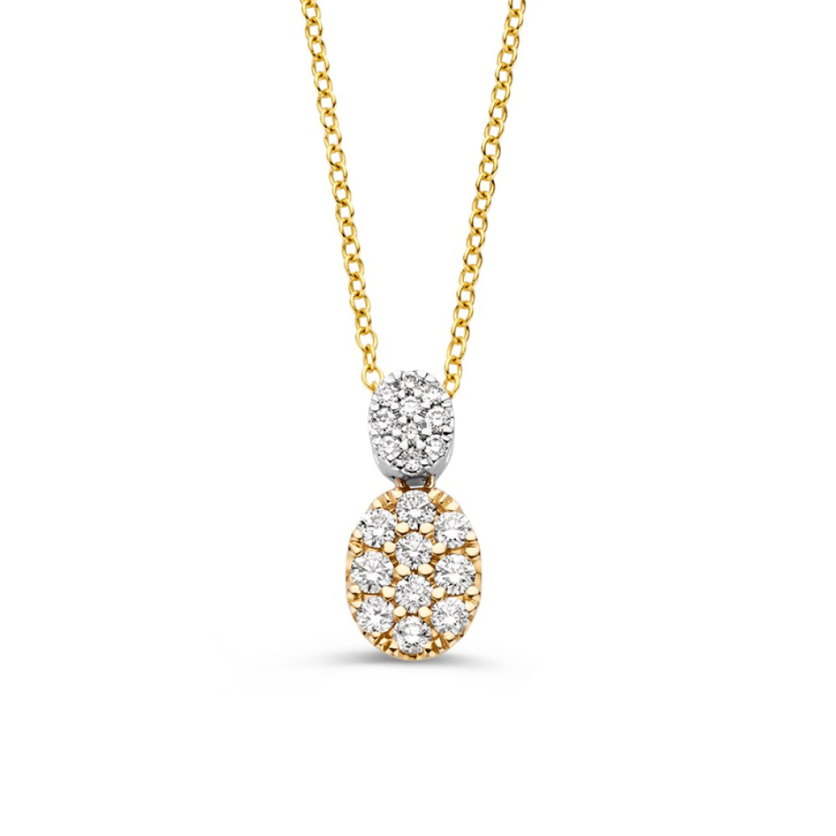 Collier met een gouden en witgouden ovaal ingezet met diamanten 0.53 crt - Lengte 46 cm