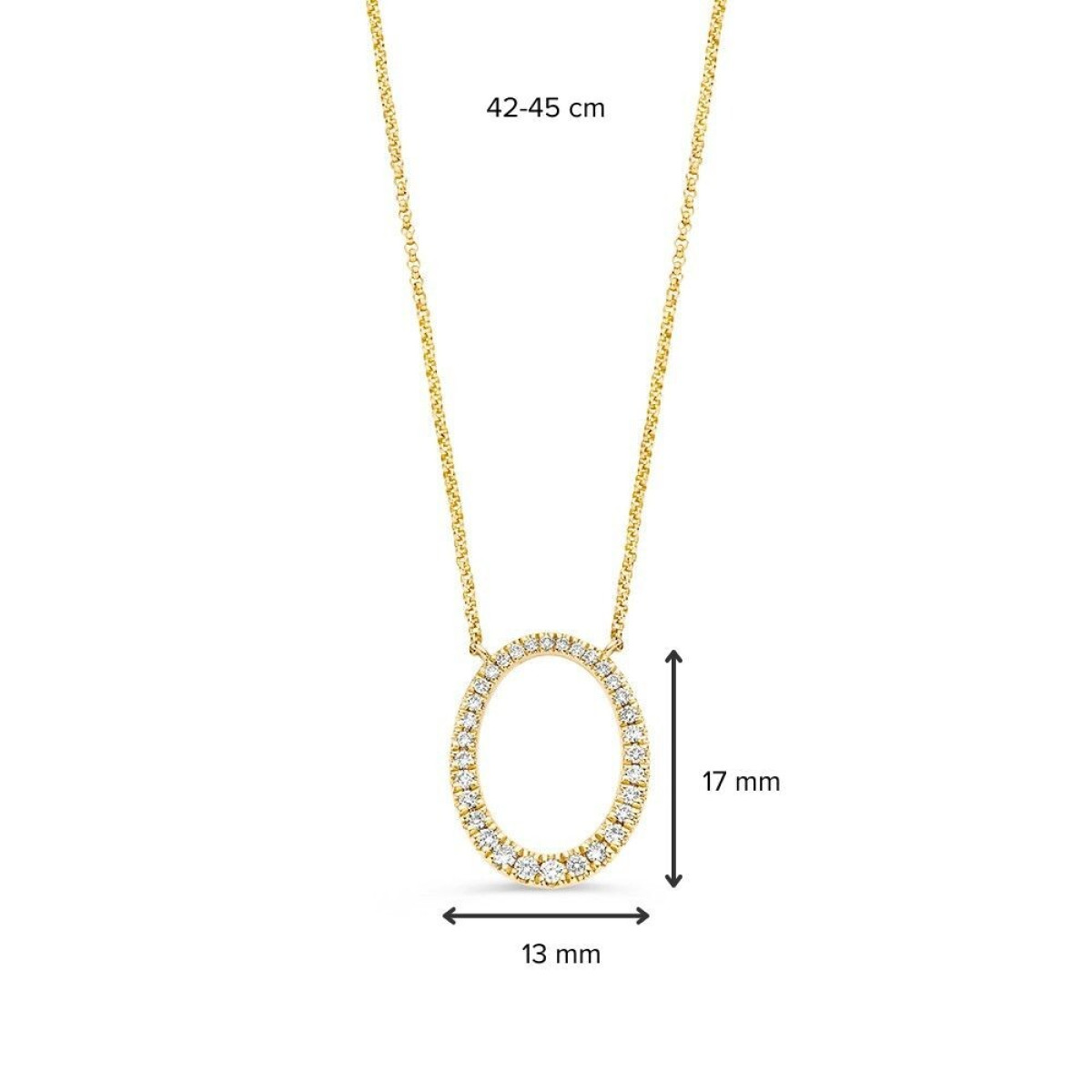 Collier van 14-karaat goud met ovale hanger en briljante diamanten 0.25 crt - Lengte 42,45 cm