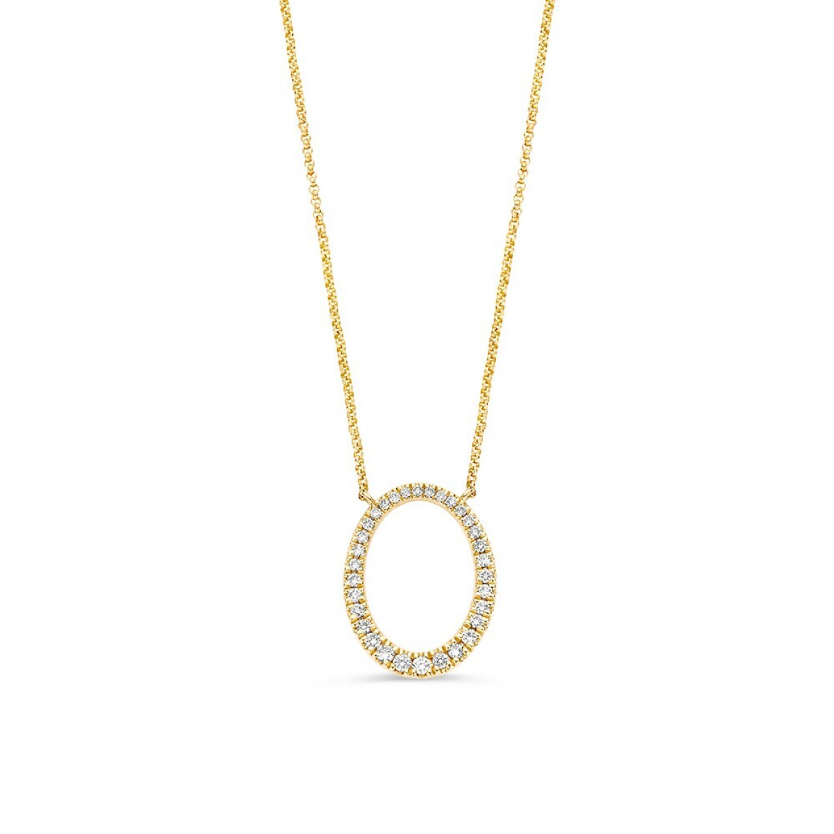 Collier van 14-karaat goud met ovale hanger en briljante diamanten 0.25 crt - Lengte 42,45 cm