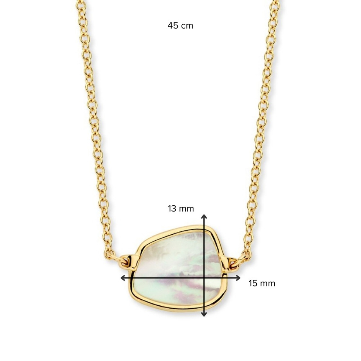 Collier van 14-karaat goud met prachtige hanger van wit parelmoer - Lengte 45 cm