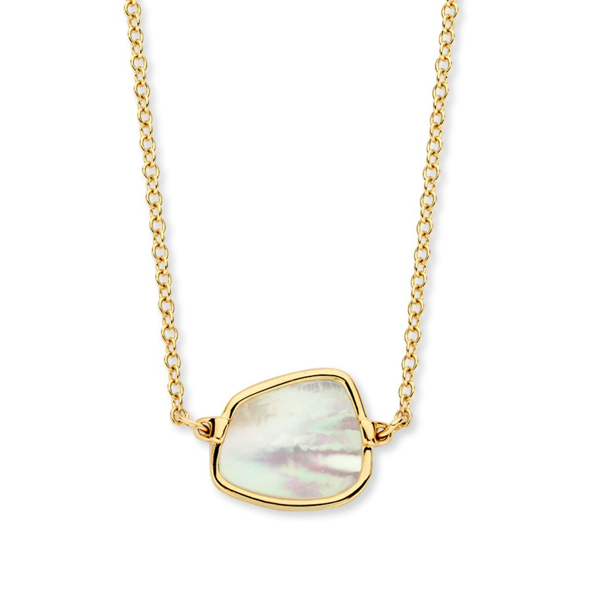 Collier van 14-karaat goud met prachtige hanger van wit parelmoer - Lengte 45 cm