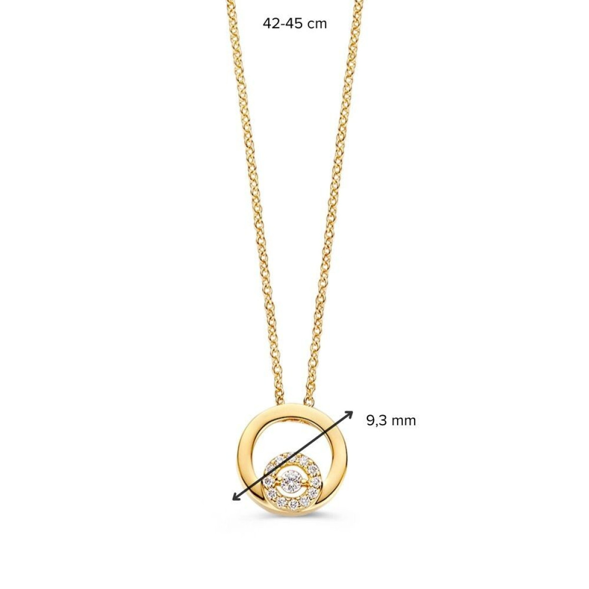 Collier van goud met ronde diamanten hanger 0.06 crt van 9.3 mm - Lengte 42, 44, 45 cm