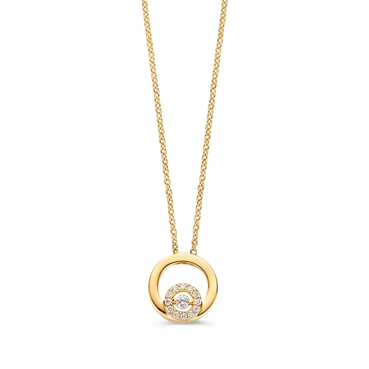 Collier van goud met ronde diamanten hanger 0.06 crt van 9.3 mm - Lengte 42, 44, 45 cm