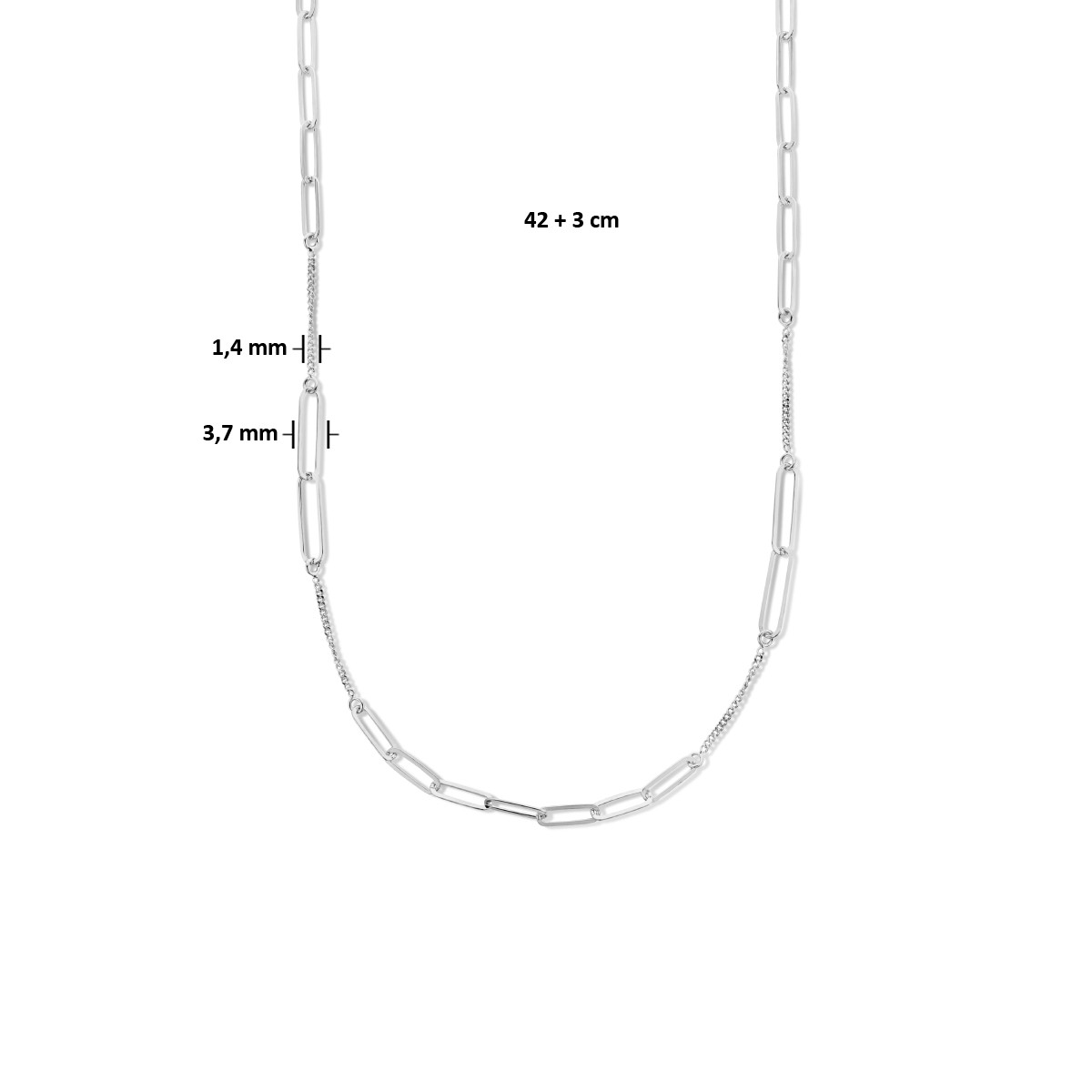 Combi-ketting met paperclip- en gourmetschakel zilver - Lengte 42 + 3 cm