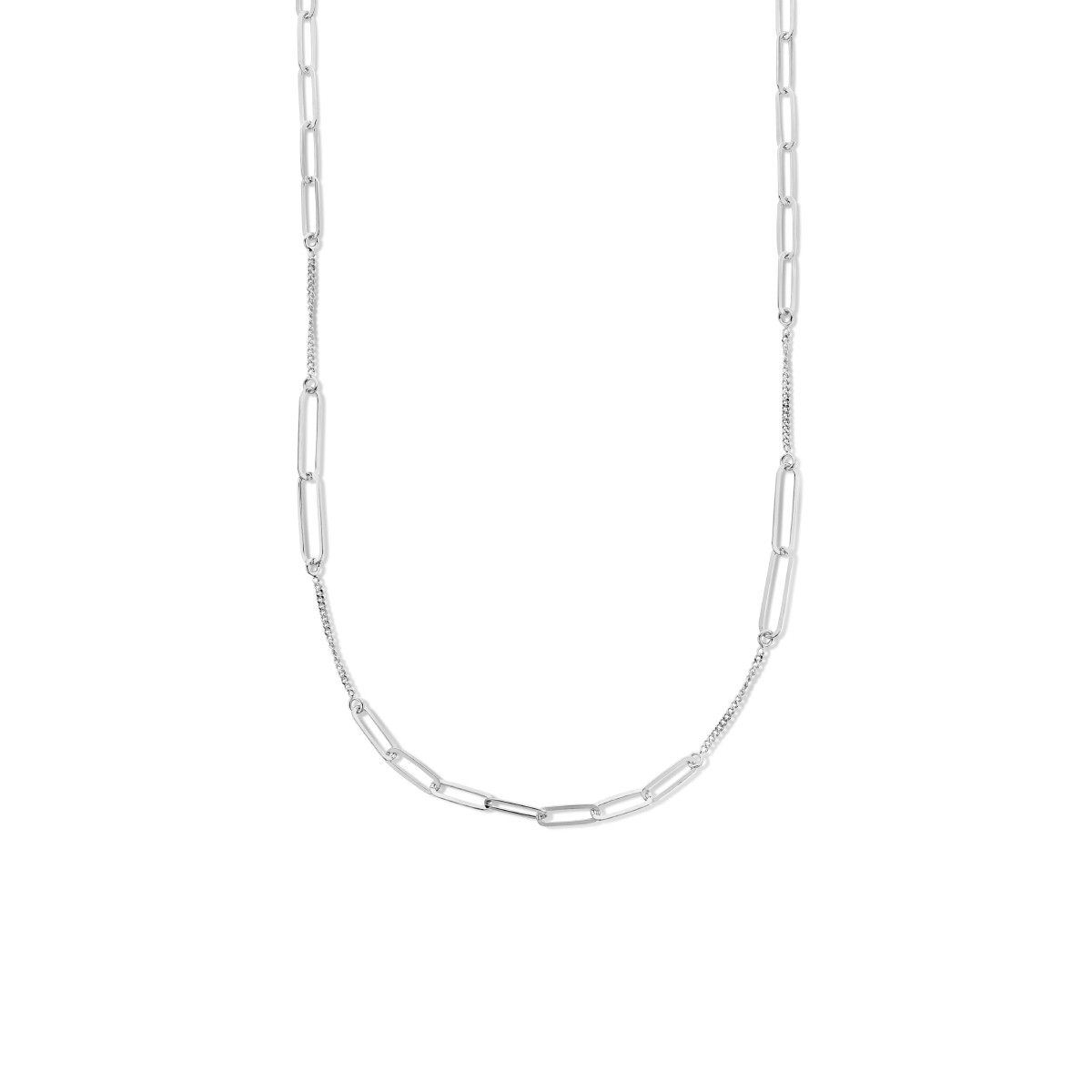 Combi-ketting met paperclip- en gourmetschakel zilver - Lengte 42 + 3 cm