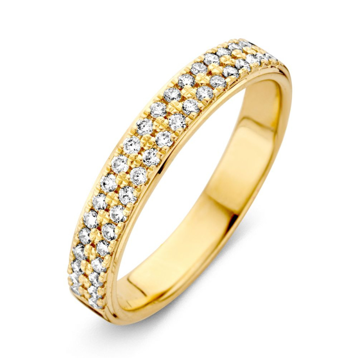 Damesring goud dubbele briljantrij in pavézetting 0.33 crt.