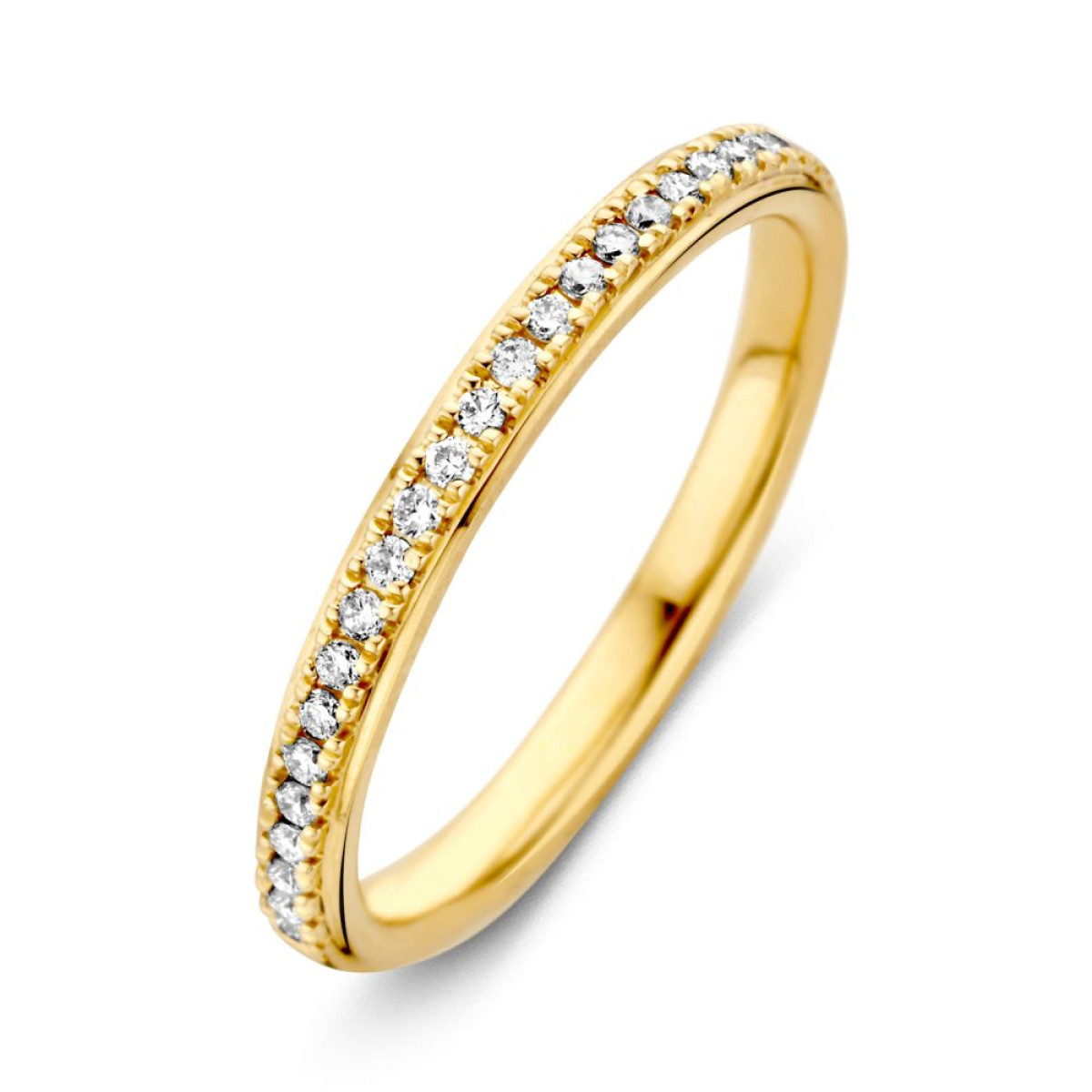 Damesring goud met briljantrij in pavézetting 0.17 crt.