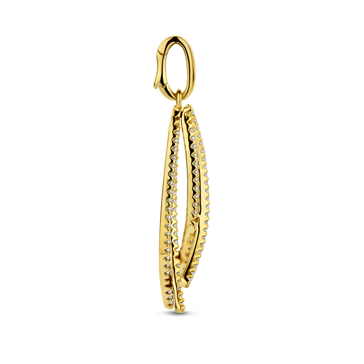 Diamanten hanger van 14-karaat goud met 4 gebogen lijnen 0.42 crt 10 mm breed - Hoogte 40 mm