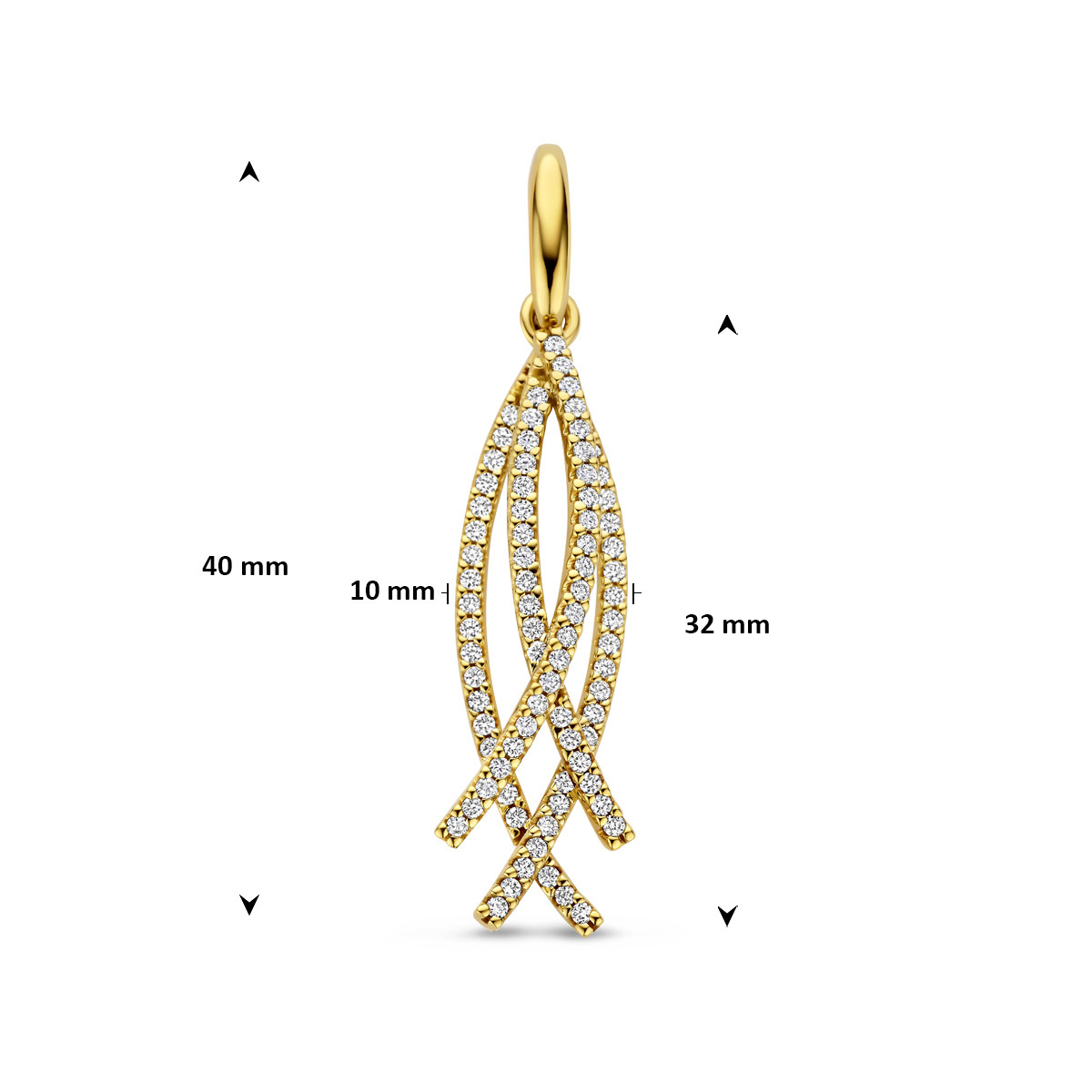 Diamanten hanger van 14-karaat goud met 4 gebogen lijnen 0.42 crt 10 mm breed - Hoogte 40 mm