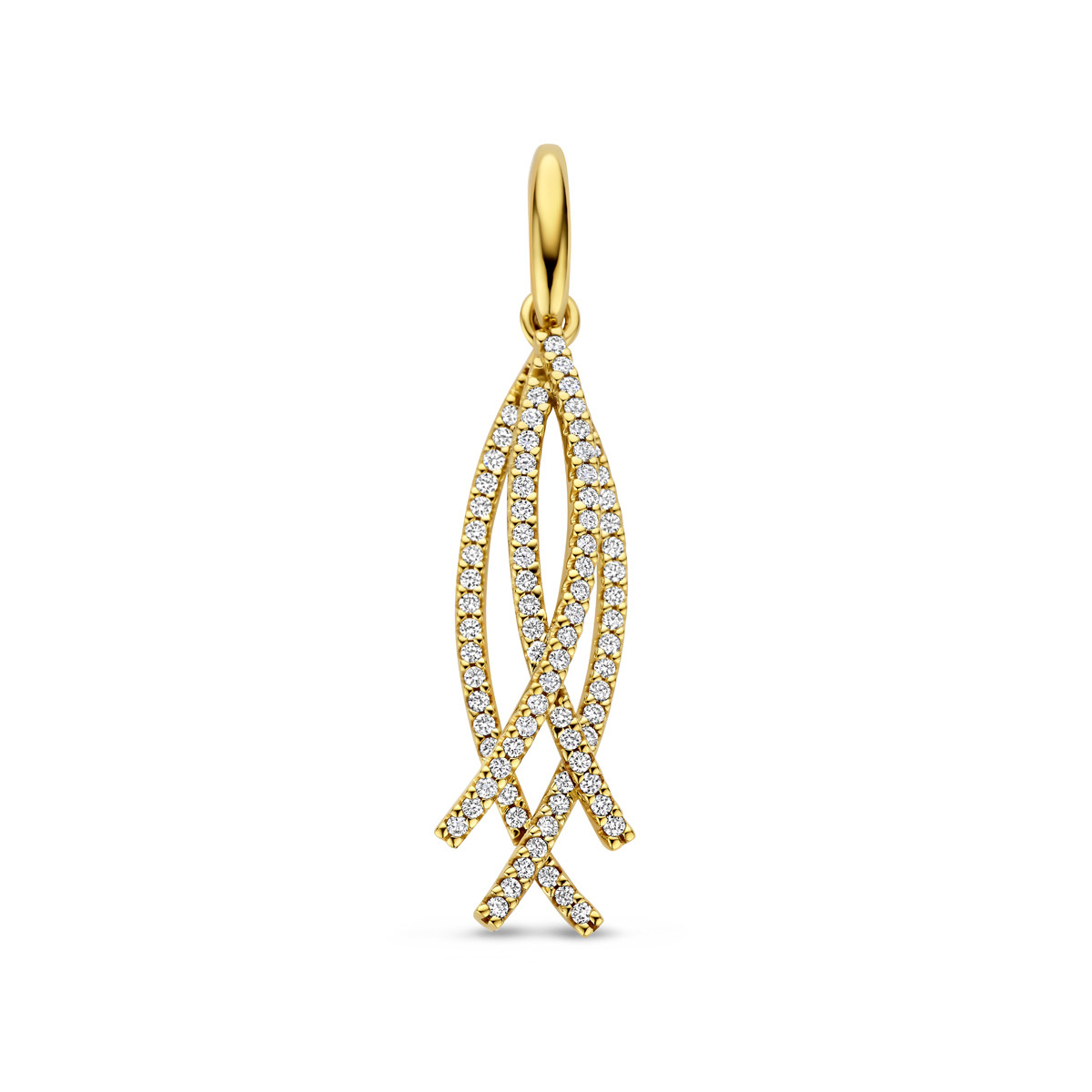 Diamanten hanger van 14-karaat goud met 4 gebogen lijnen 0.42 crt 10 mm breed - Hoogte 40 mm